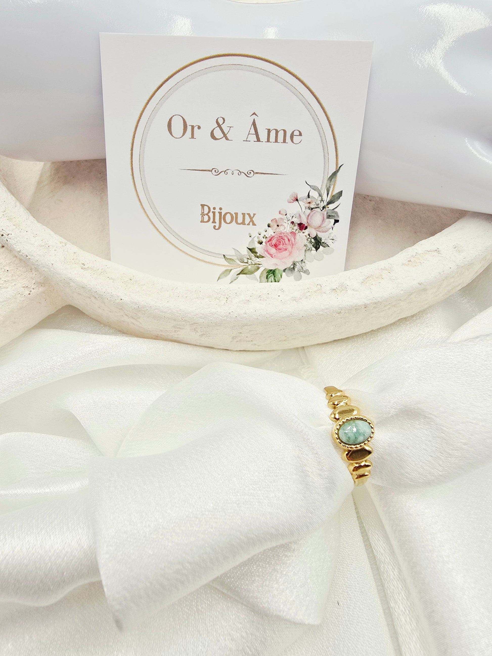 Bague SOLENE – Nacre, Quartz Fraise, Amazonite, Améthyste ou Onyx