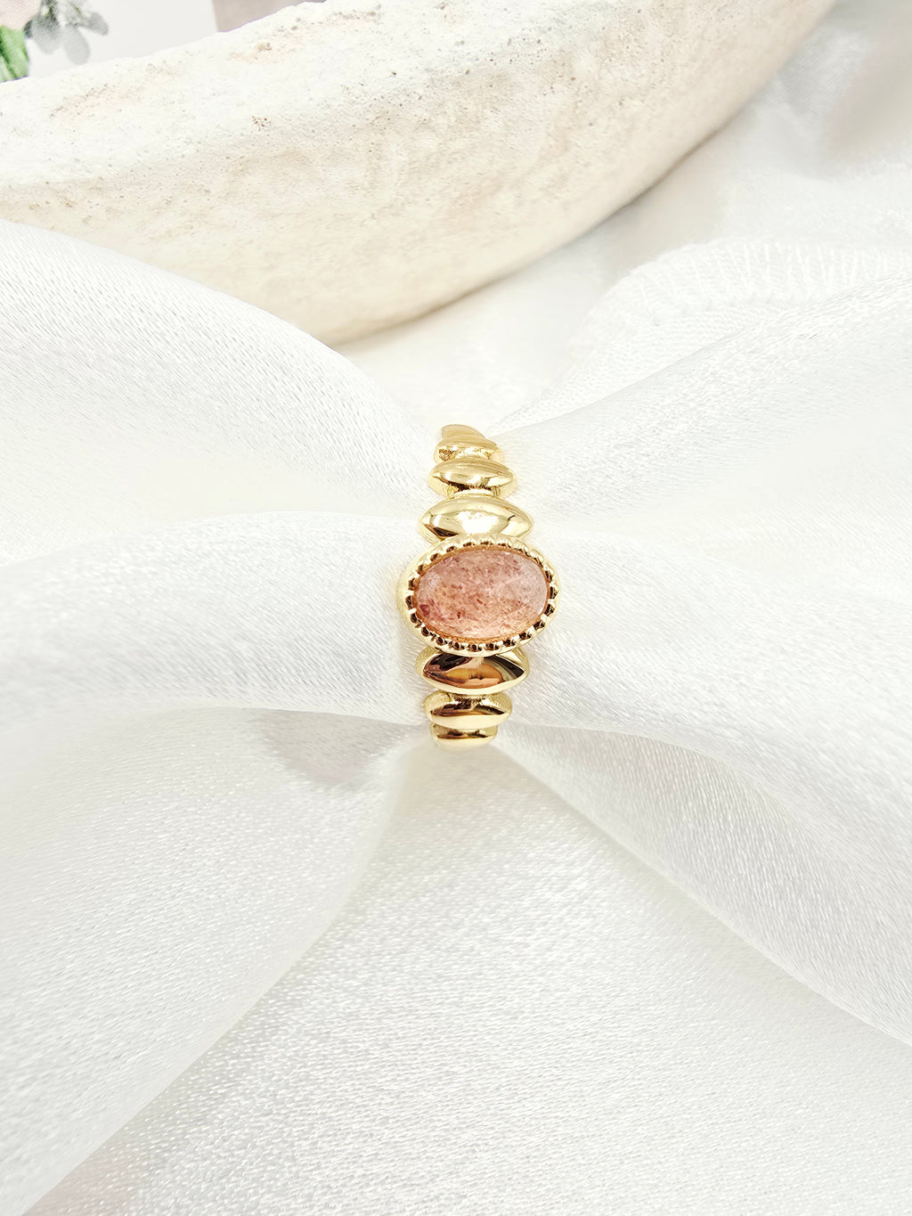 Bague SOLENE – Nacre, Quartz Fraise, Amazonite, Améthyste ou Onyx