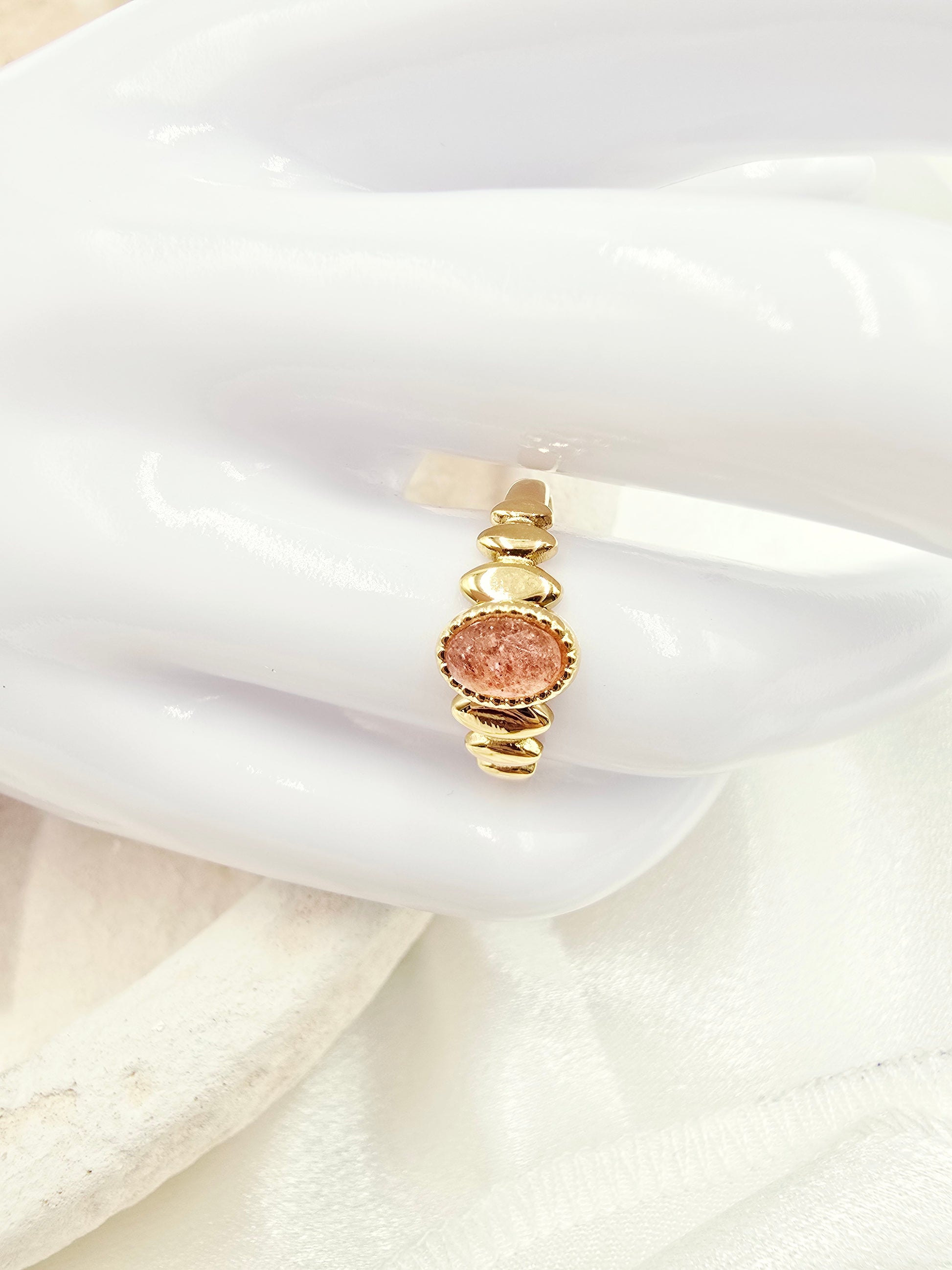 Bague SOLENE – Nacre, Quartz Fraise, Amazonite, Améthyste ou Onyx