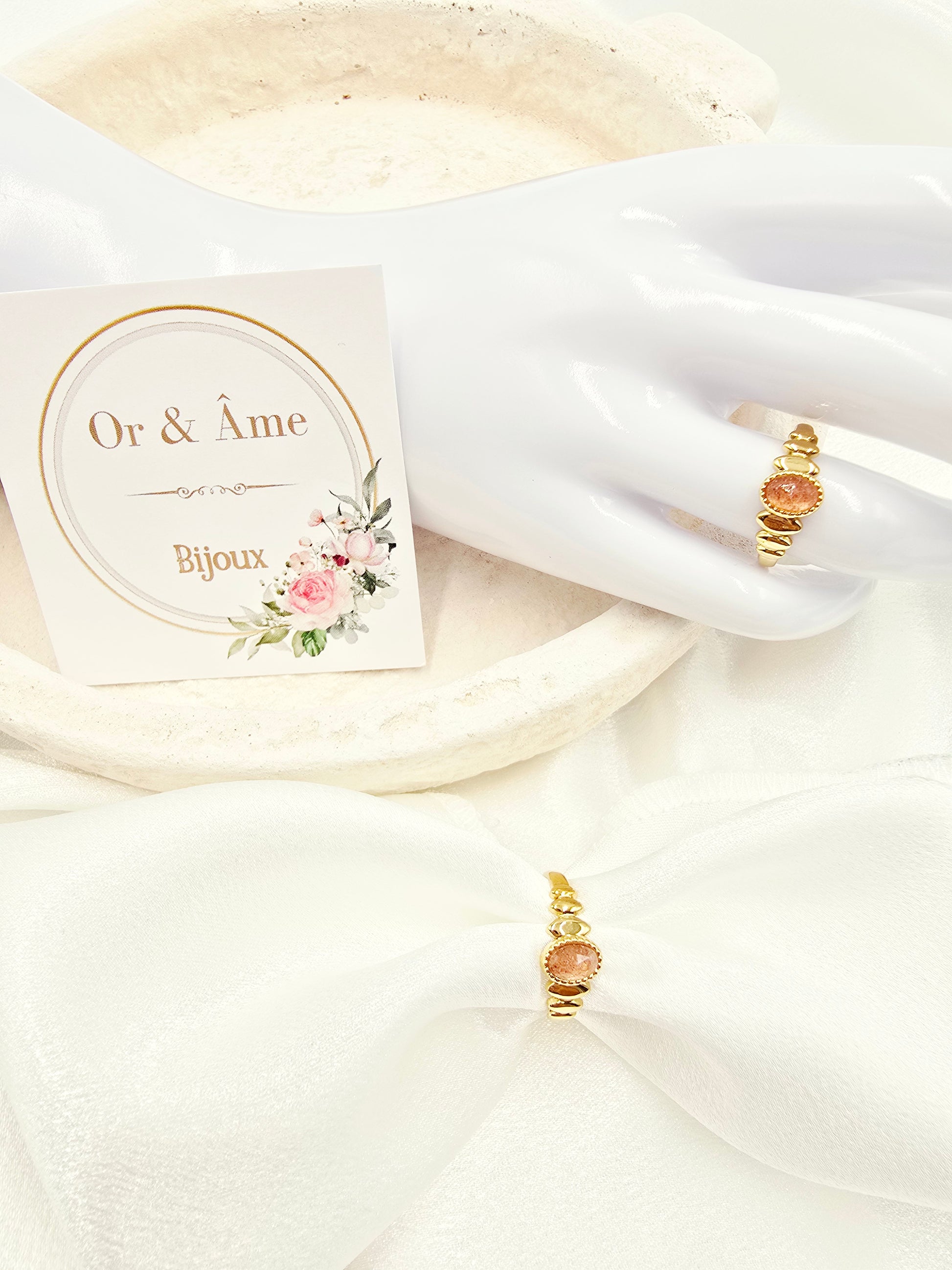 Bague SOLENE – Nacre, Quartz Fraise, Amazonite, Améthyste ou Onyx
