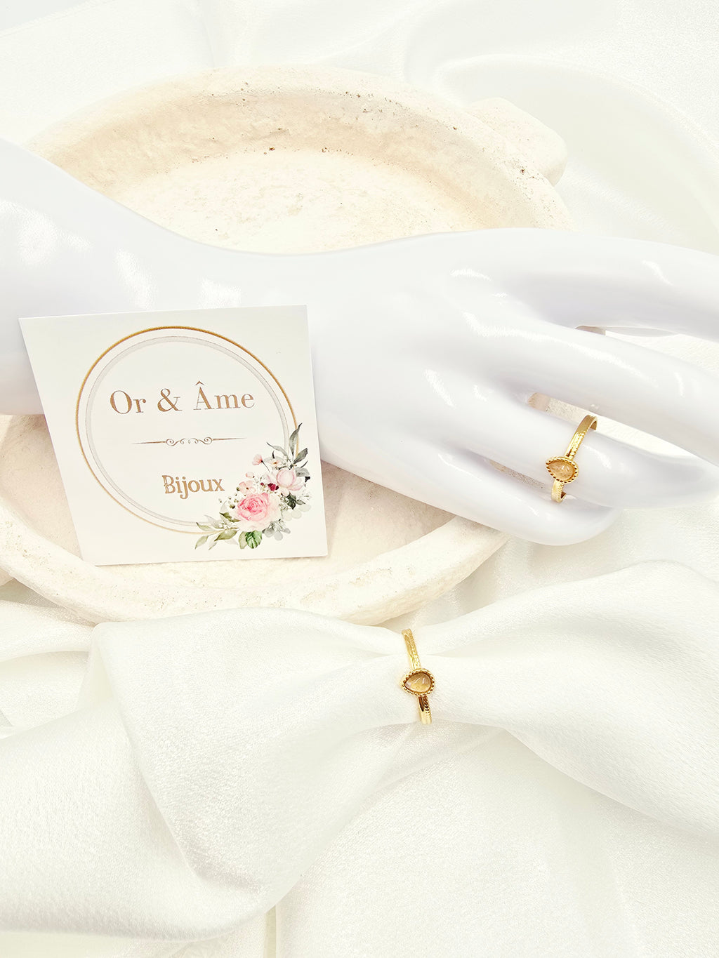 Bague SANDRA – Nacre, Améthyste, Quartz Fraise ou Apatite