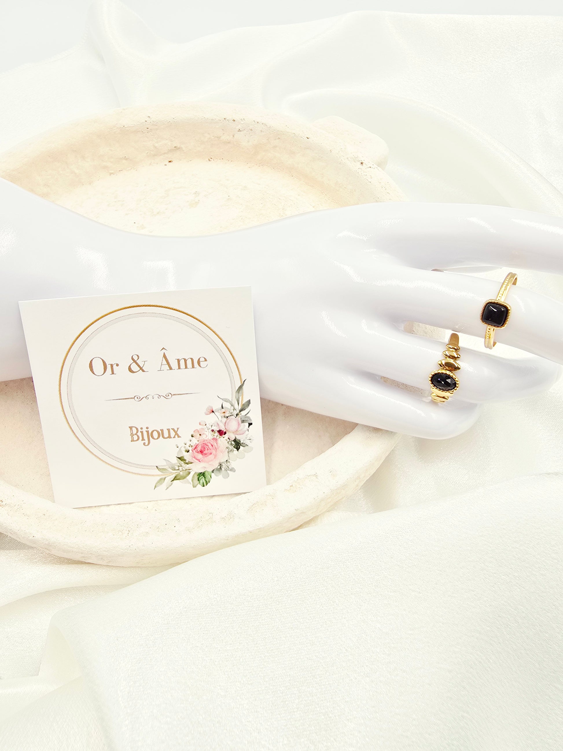 Bague SOLENE – Nacre, Quartz Fraise, Amazonite, Améthyste ou Onyx