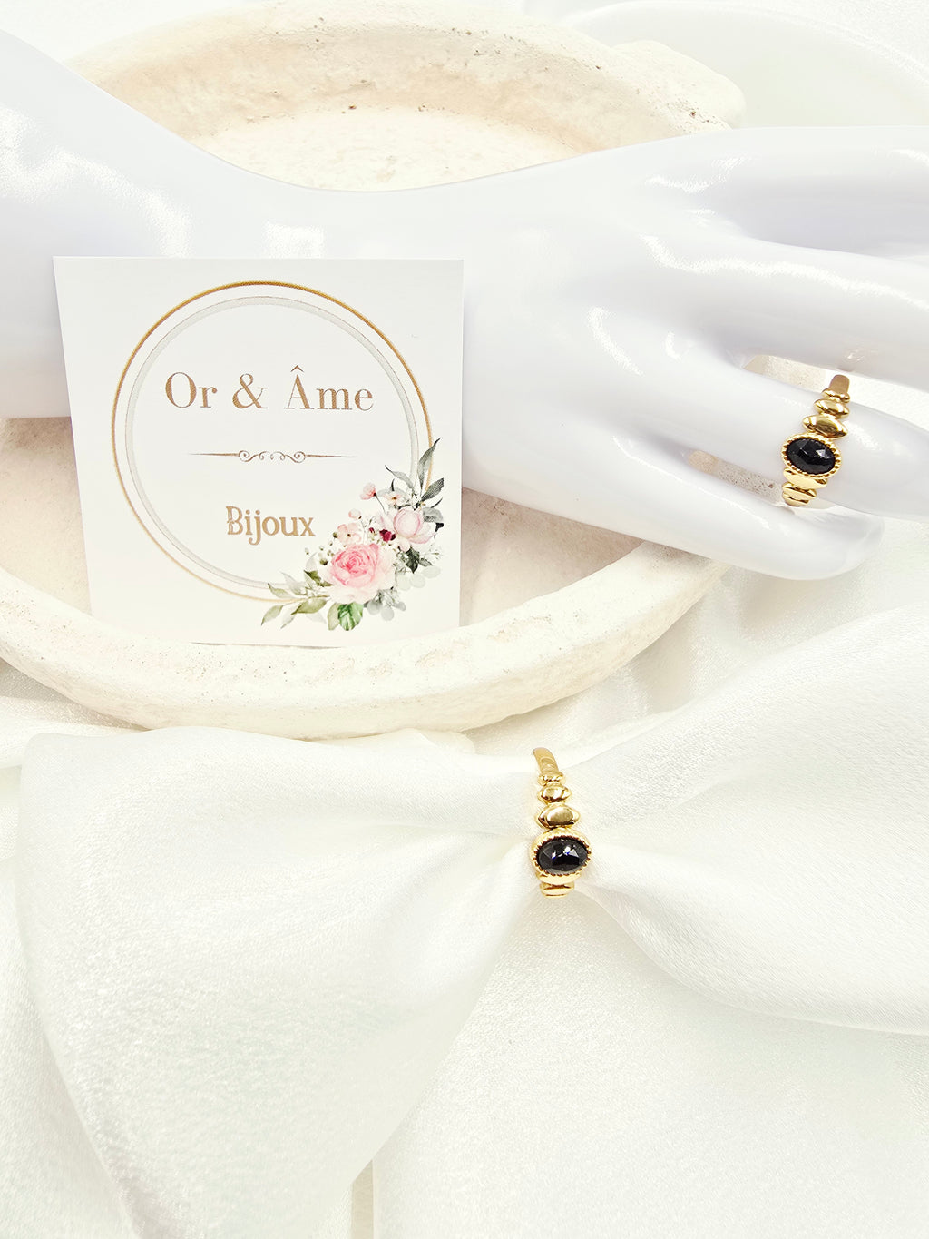 Bague SOLENE – Nacre, Quartz Fraise, Amazonite, Améthyste ou Onyx