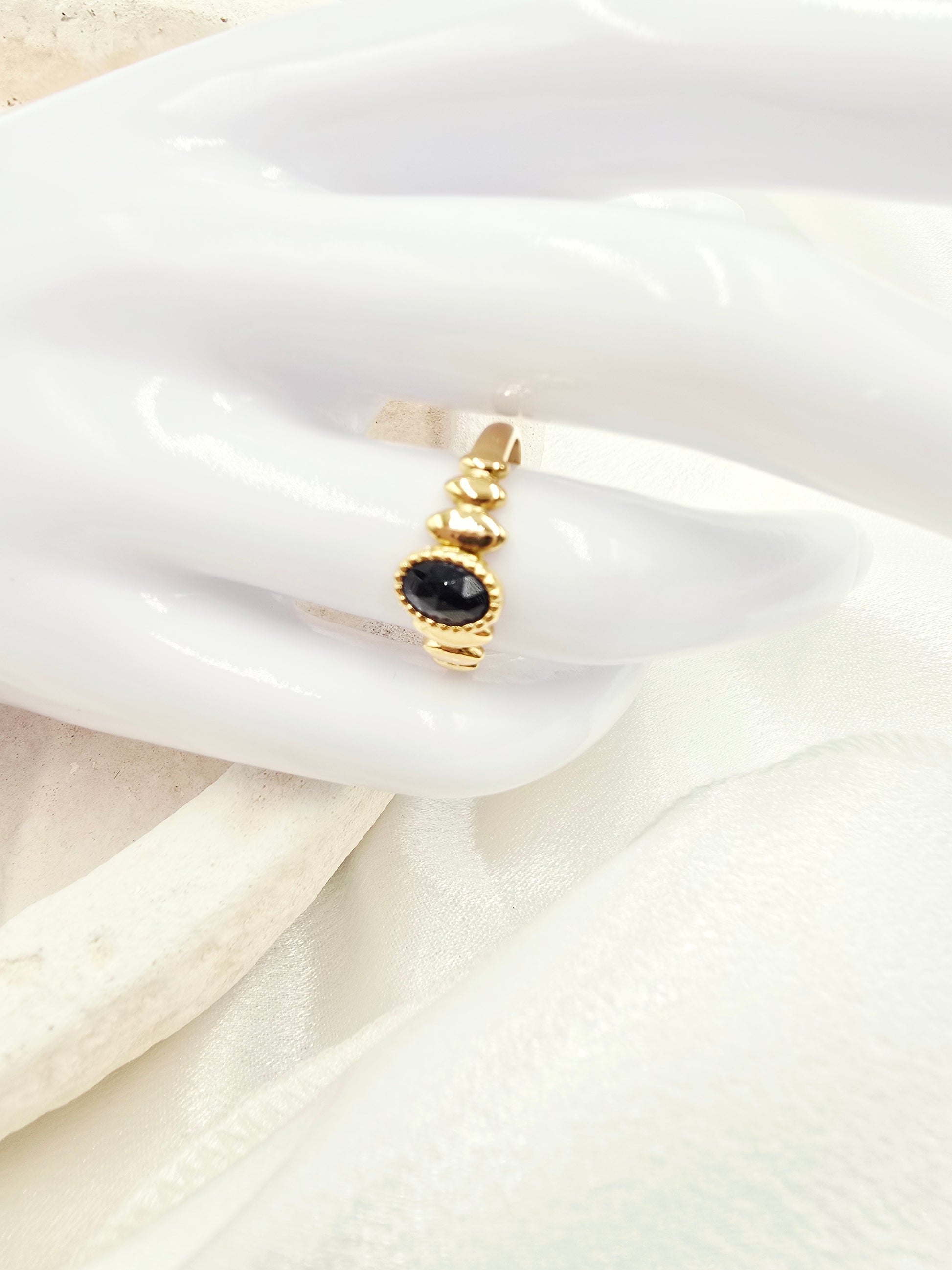 Bague SOLENE – Nacre, Quartz Fraise, Amazonite, Améthyste ou Onyx