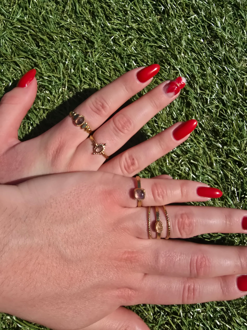 Bague MONA — Améthyste · Jaspe Vert · Nacre