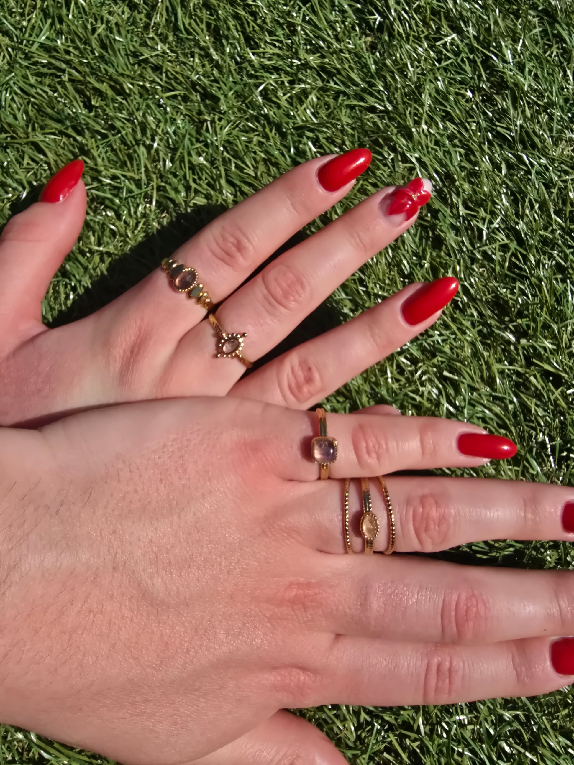 Bague MONA — Améthyste · Jaspe Vert · Nacre
