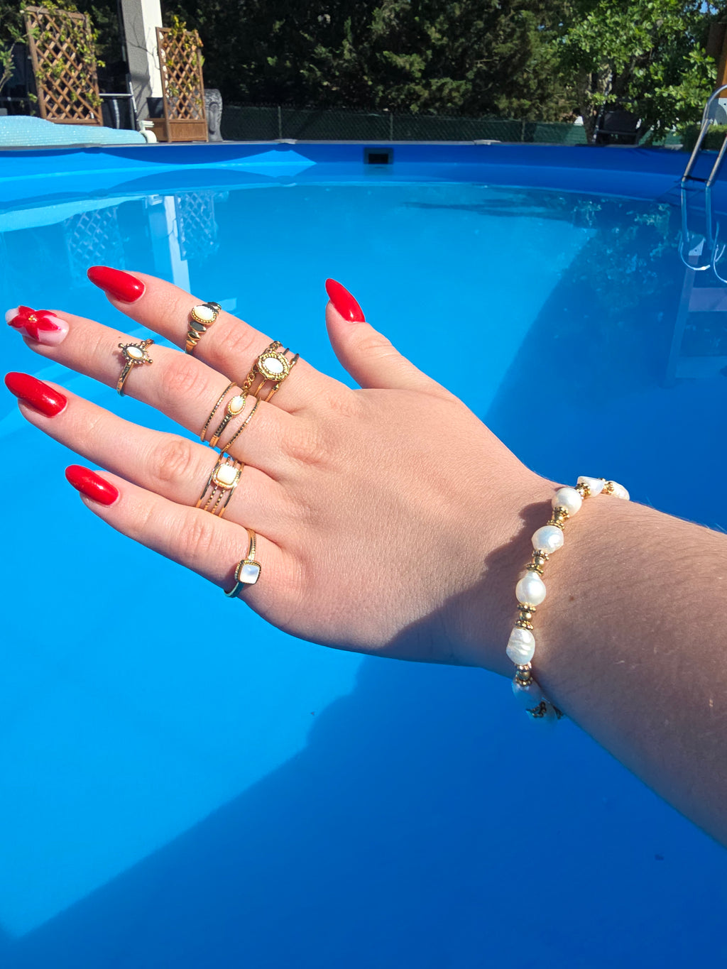Bague MONA — Améthyste · Jaspe Vert · Nacre