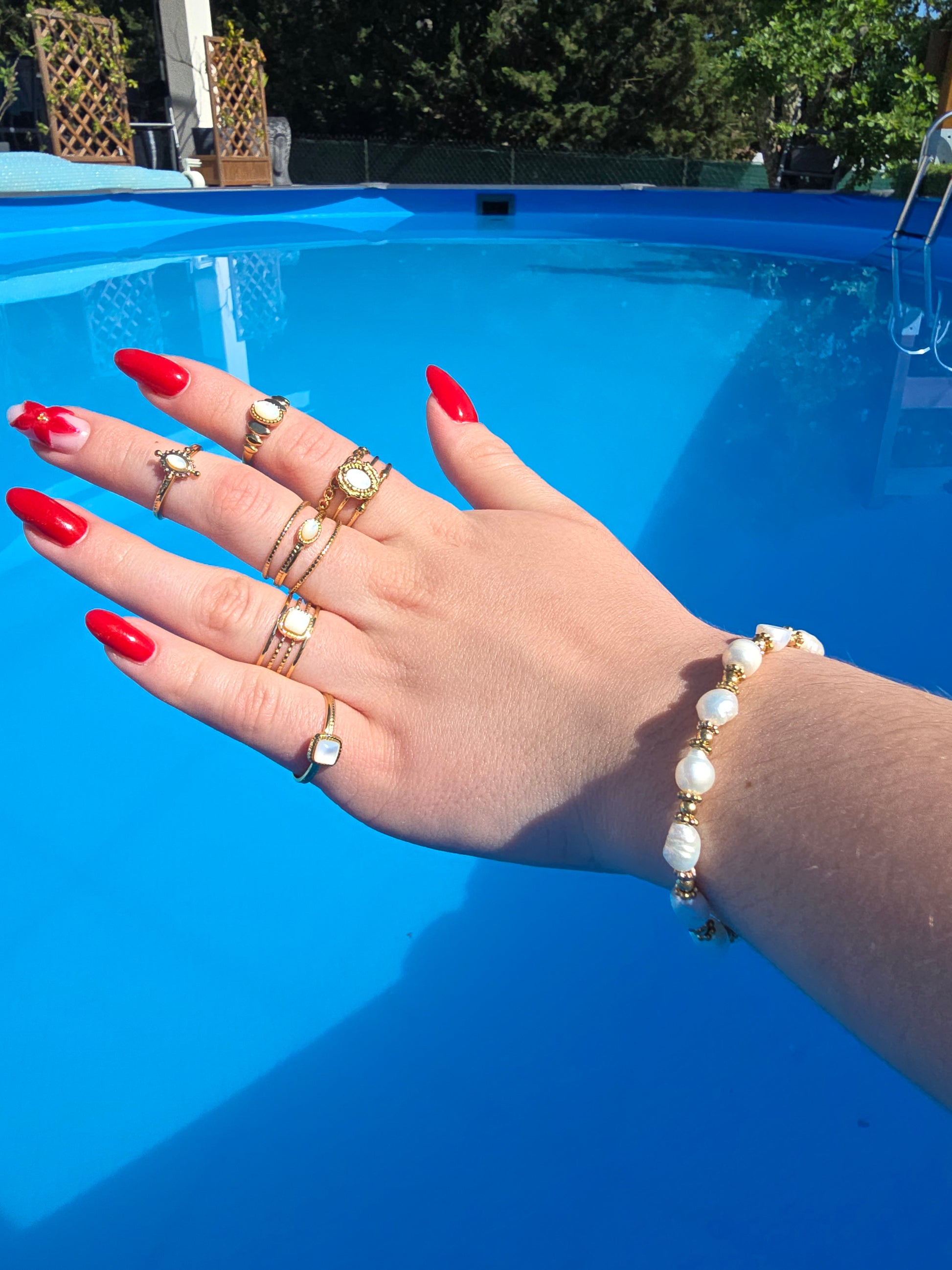 Bague MONA — Améthyste · Jaspe Vert · Nacre
