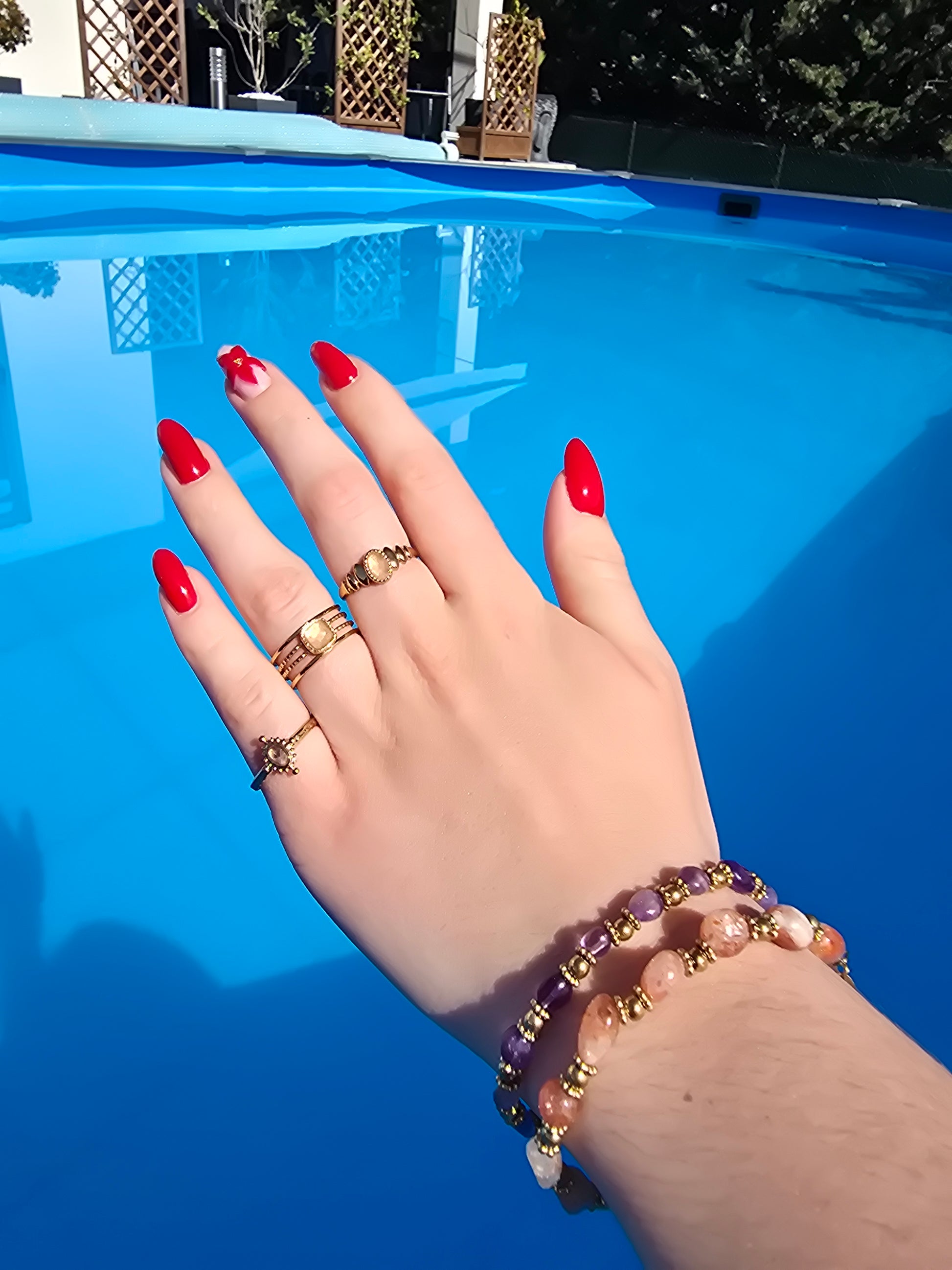 Bague MONA — Améthyste · Jaspe Vert · Nacre