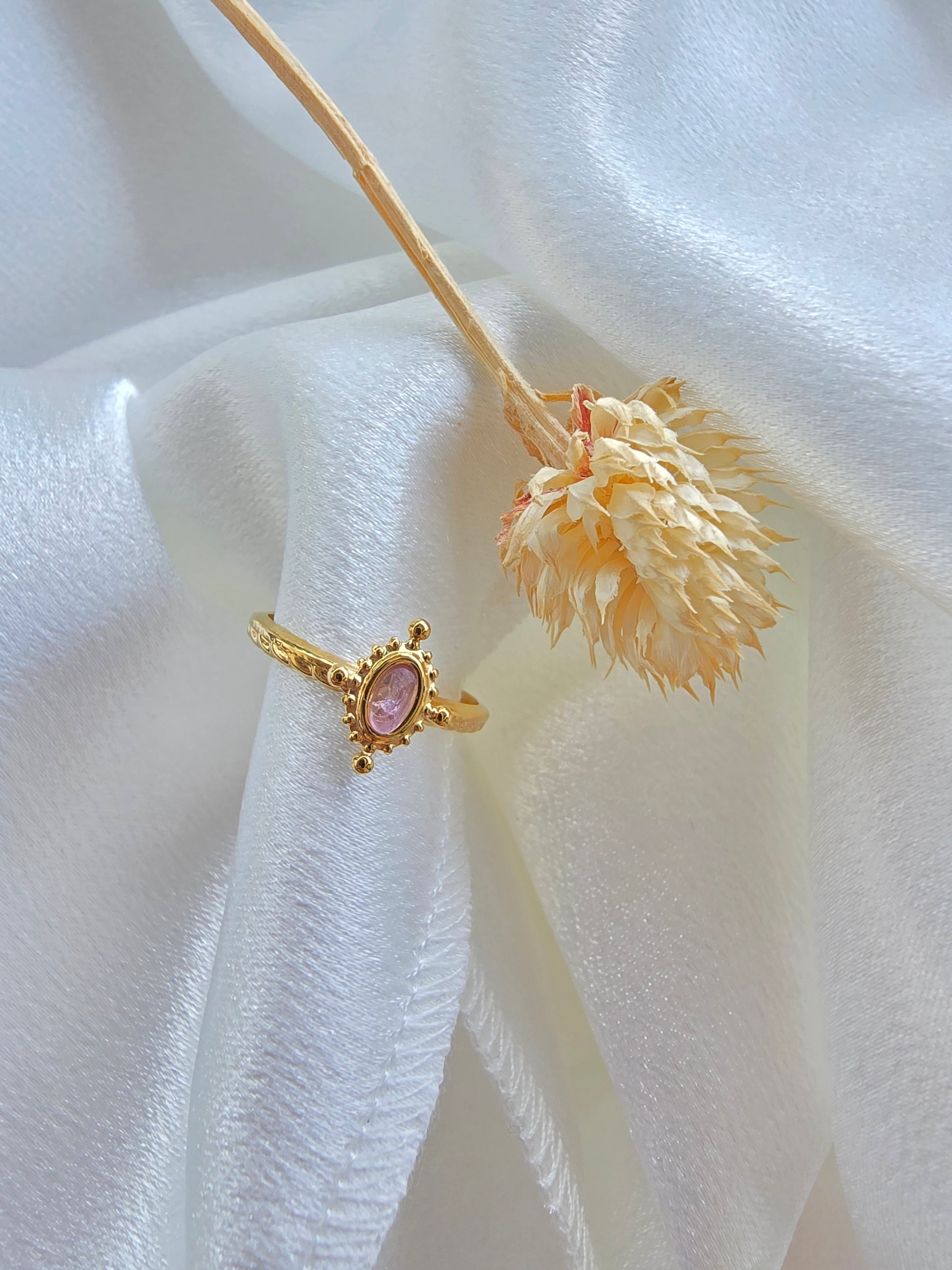 Bague MONA — Améthyste · Jaspe Vert · Nacre