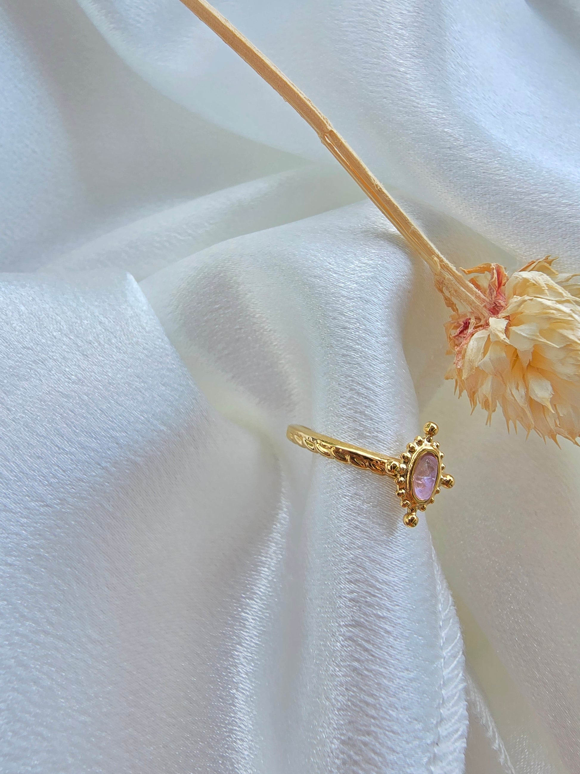 Bague MONA — Améthyste · Jaspe Vert · Nacre