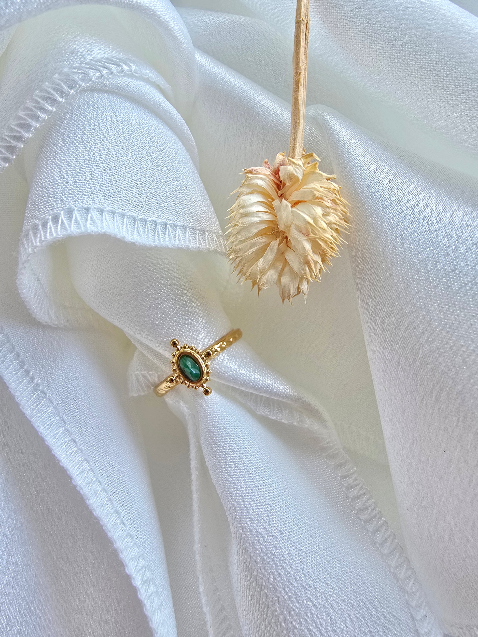 Bague MONA — Améthyste · Jaspe Vert · Nacre