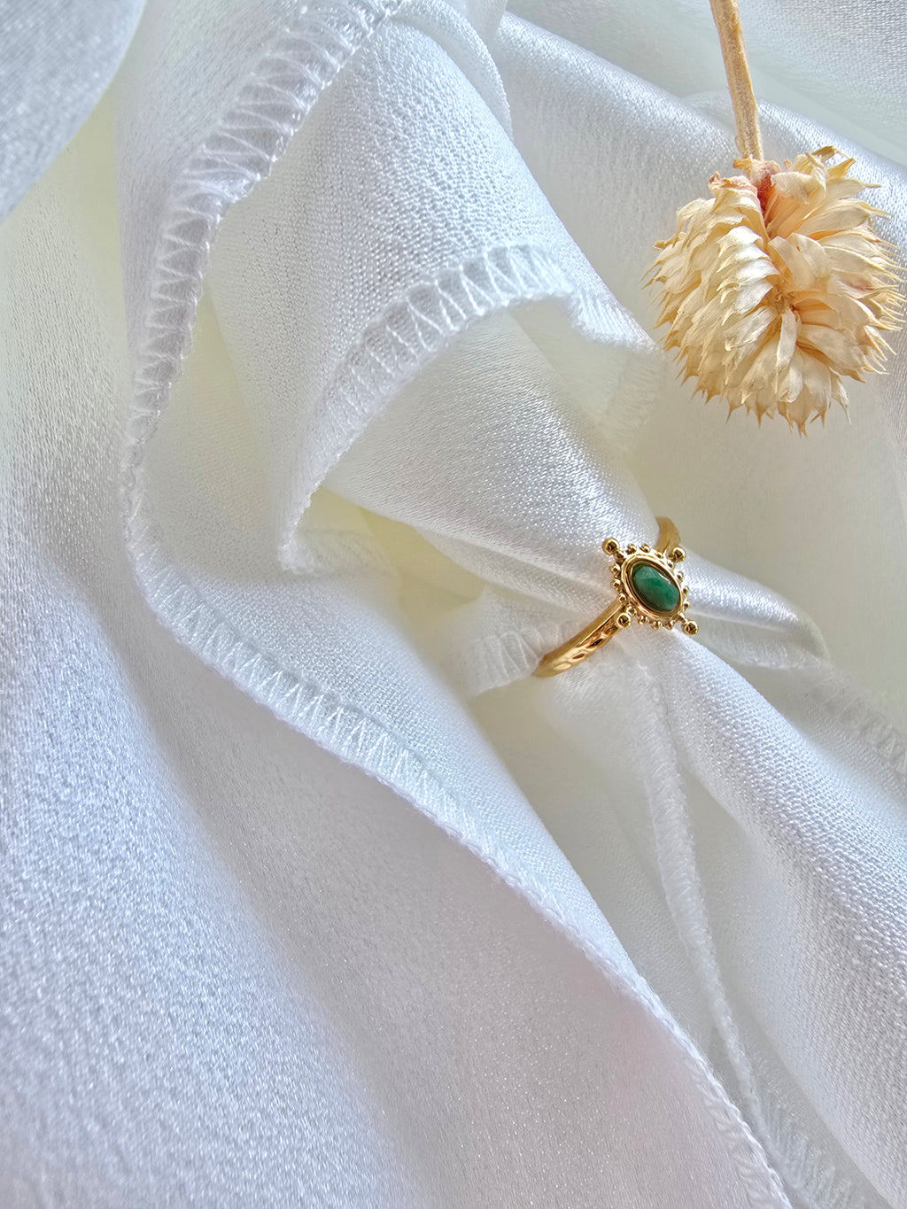 Bague MONA — Améthyste · Jaspe Vert · Nacre