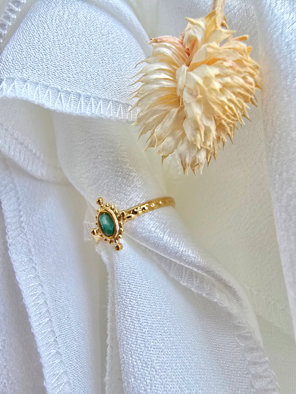 Bague MONA — Améthyste · Jaspe Vert · Nacre