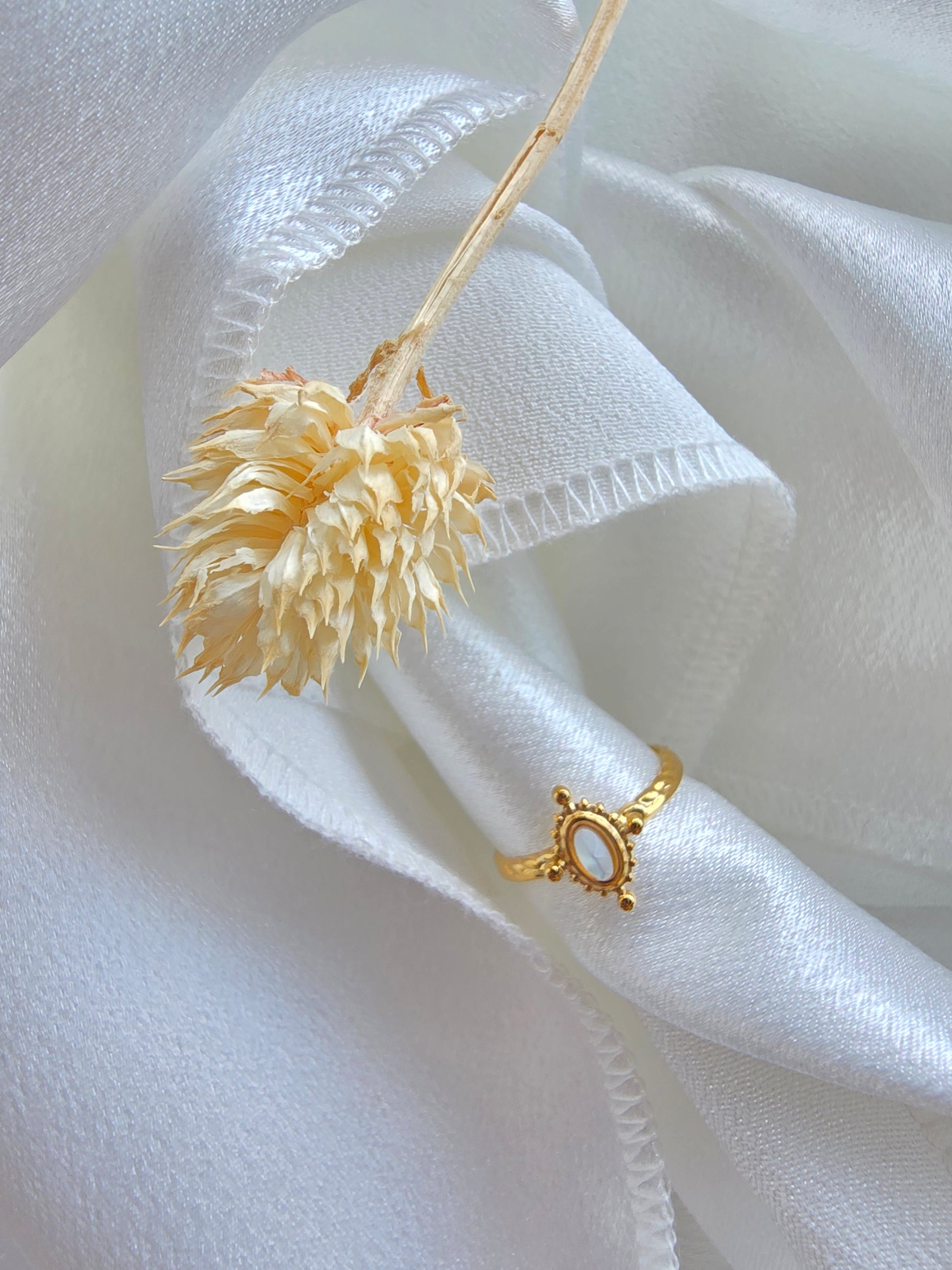 Bague MONA — Améthyste · Jaspe Vert · Nacre