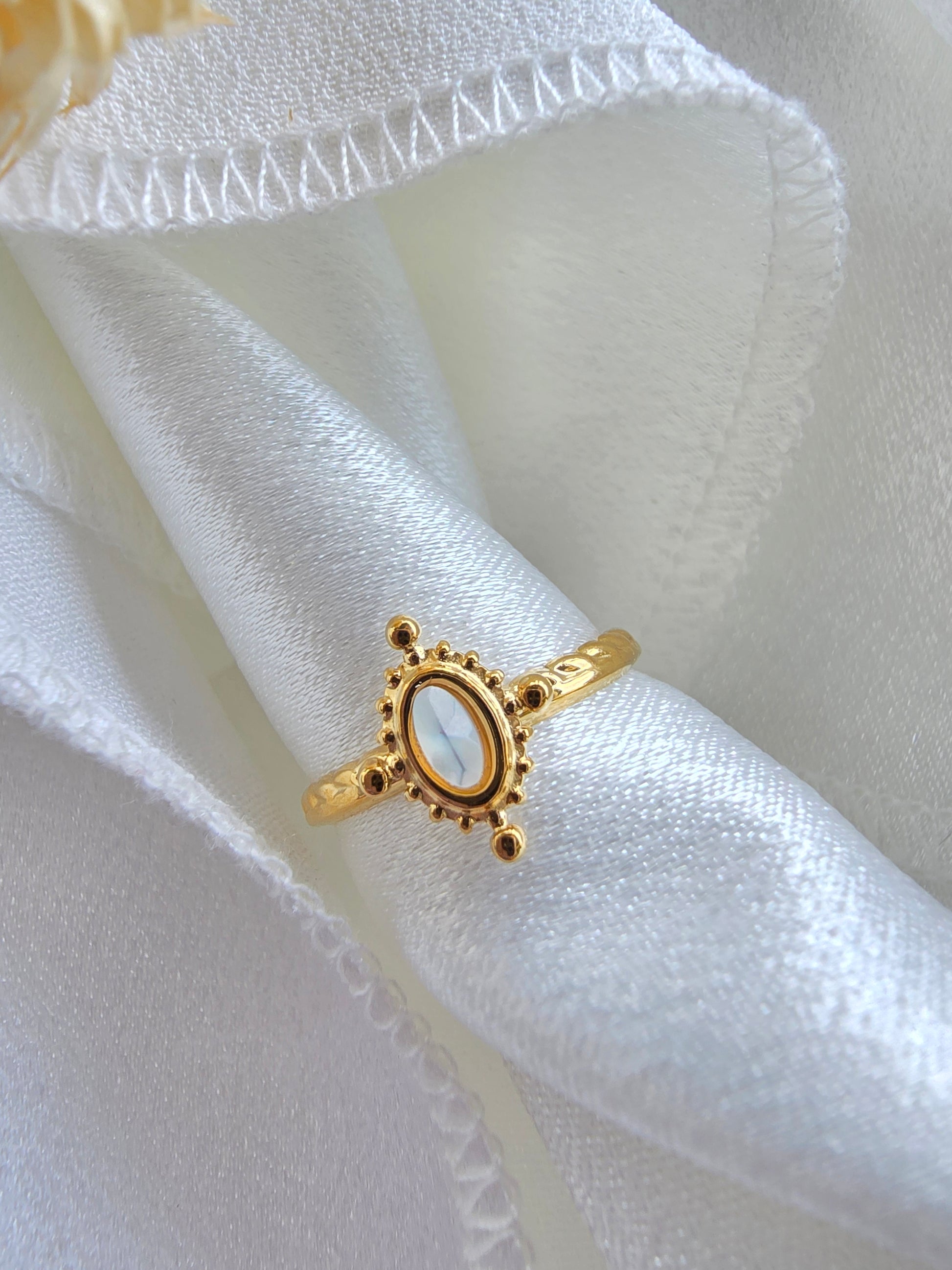 Bague MONA — Améthyste · Jaspe Vert · Nacre