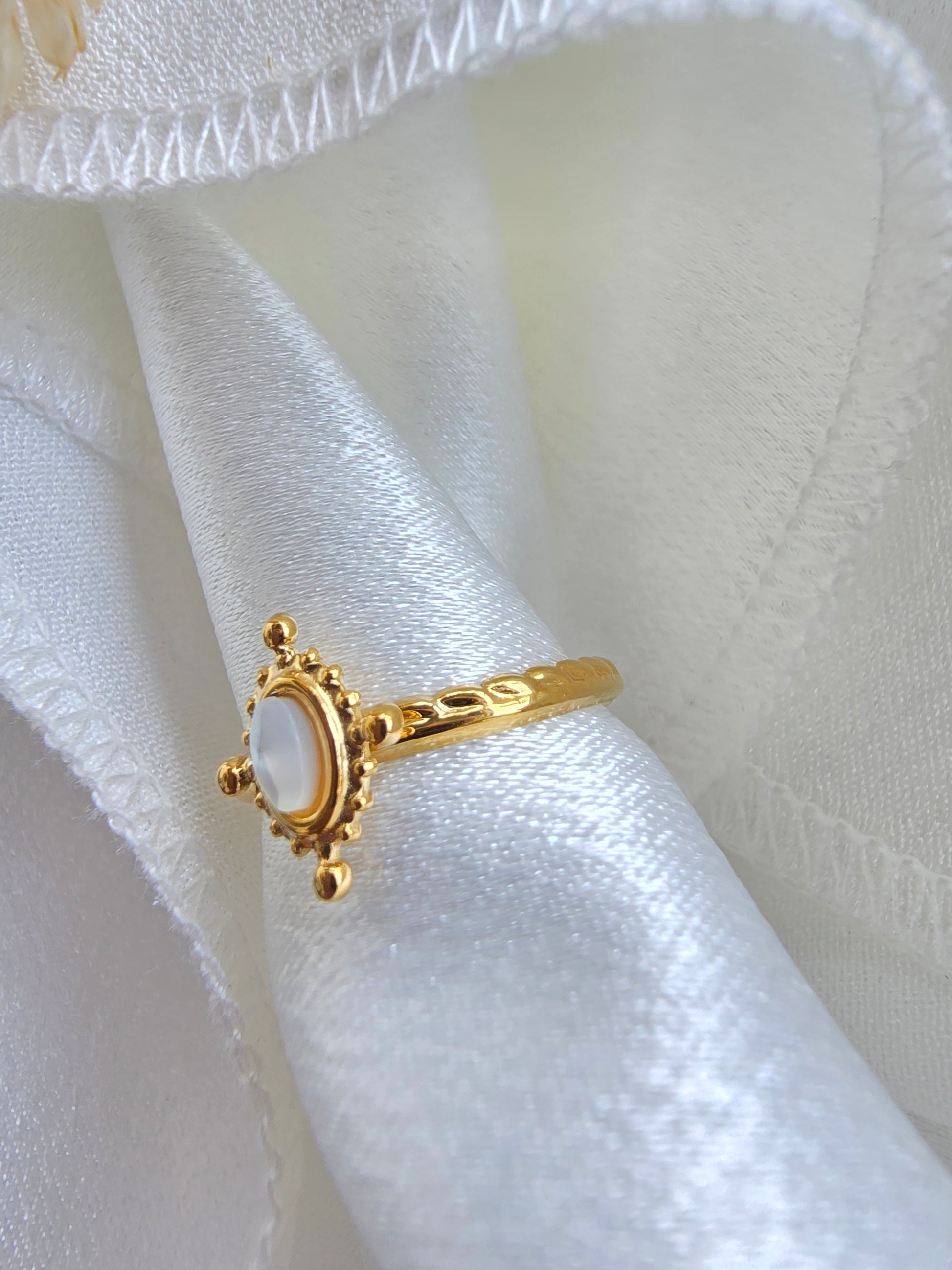 Bague MONA — Améthyste · Jaspe Vert · Nacre