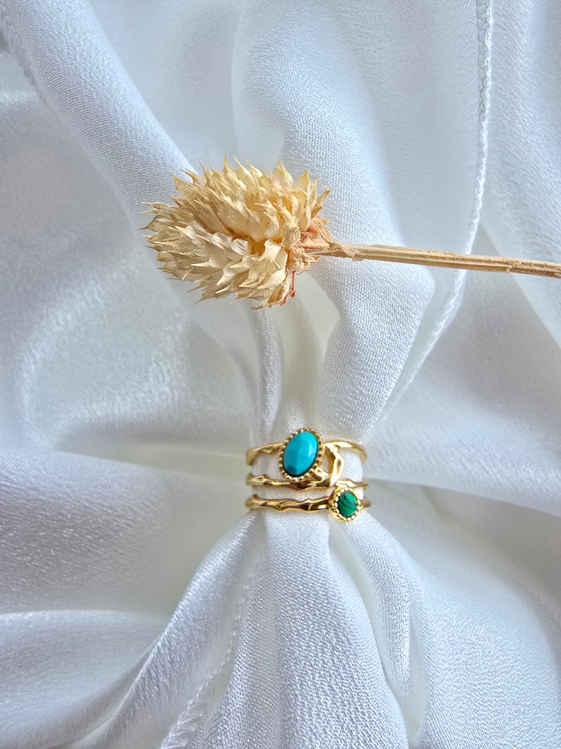 Bague CYNDI — Malachite & Amazonite