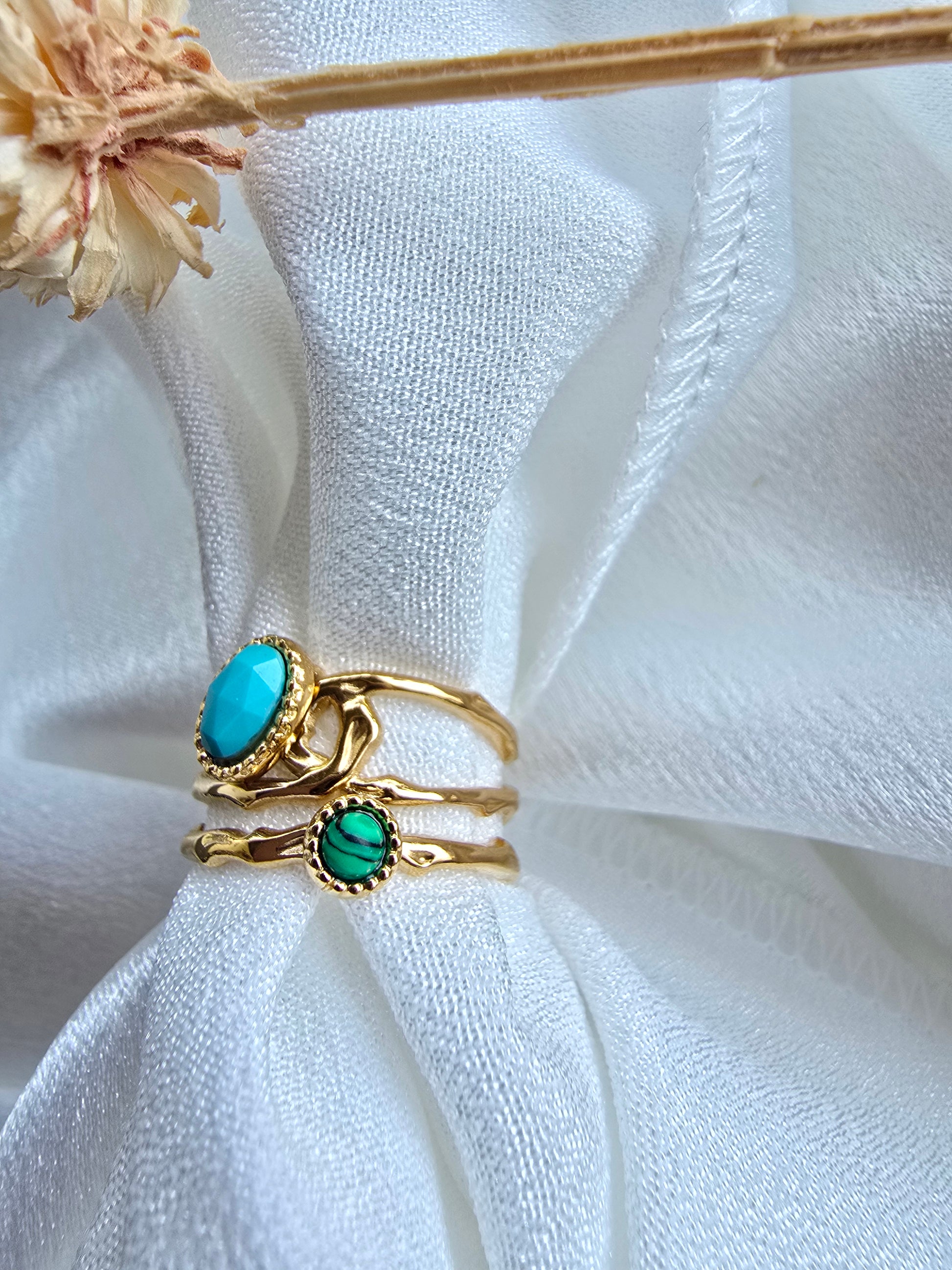 Bague CYNDI — Malachite & Amazonite