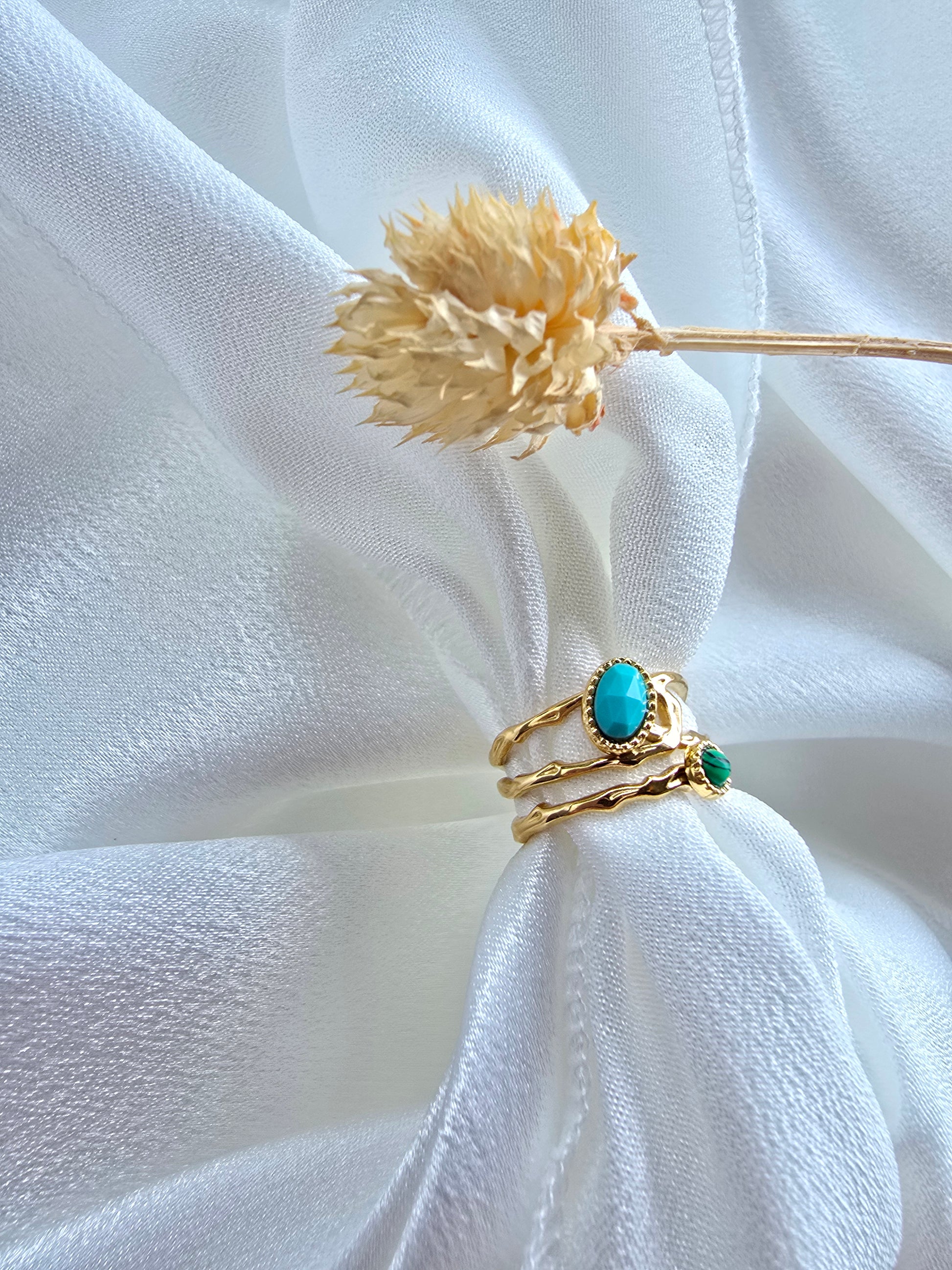 Bague CYNDI — Malachite & Amazonite