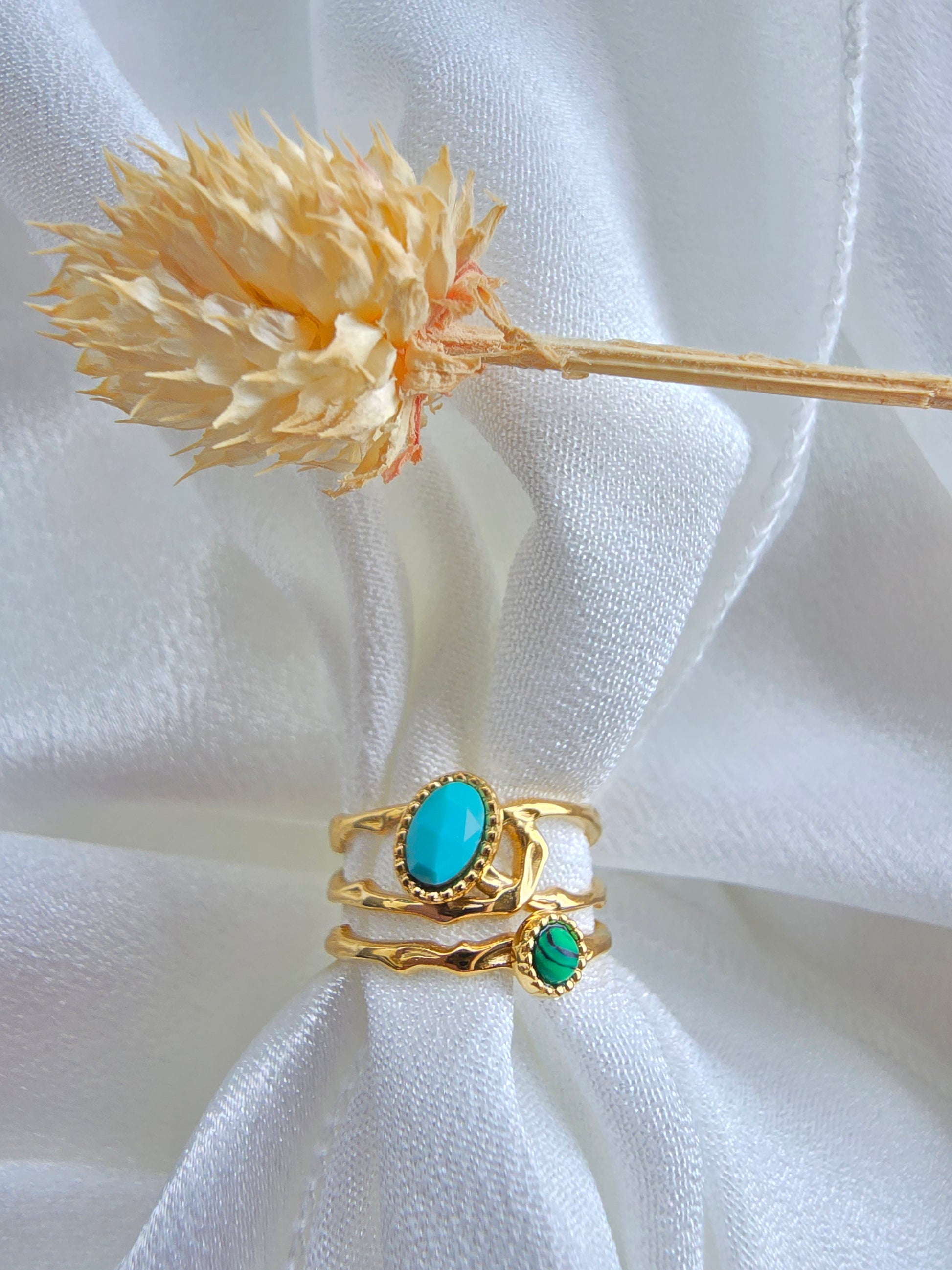 Bague CYNDI — Malachite & Amazonite