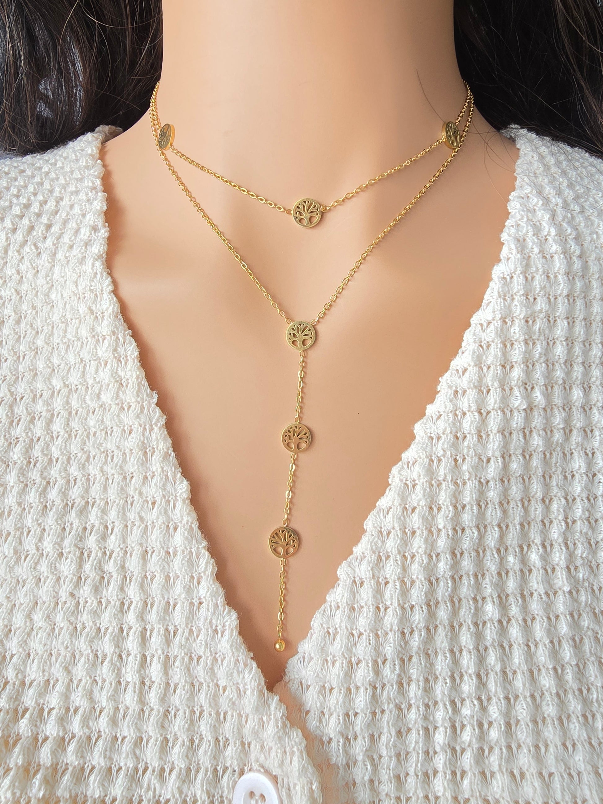Collier Tina — Double Rang Arbre de Vie Doré