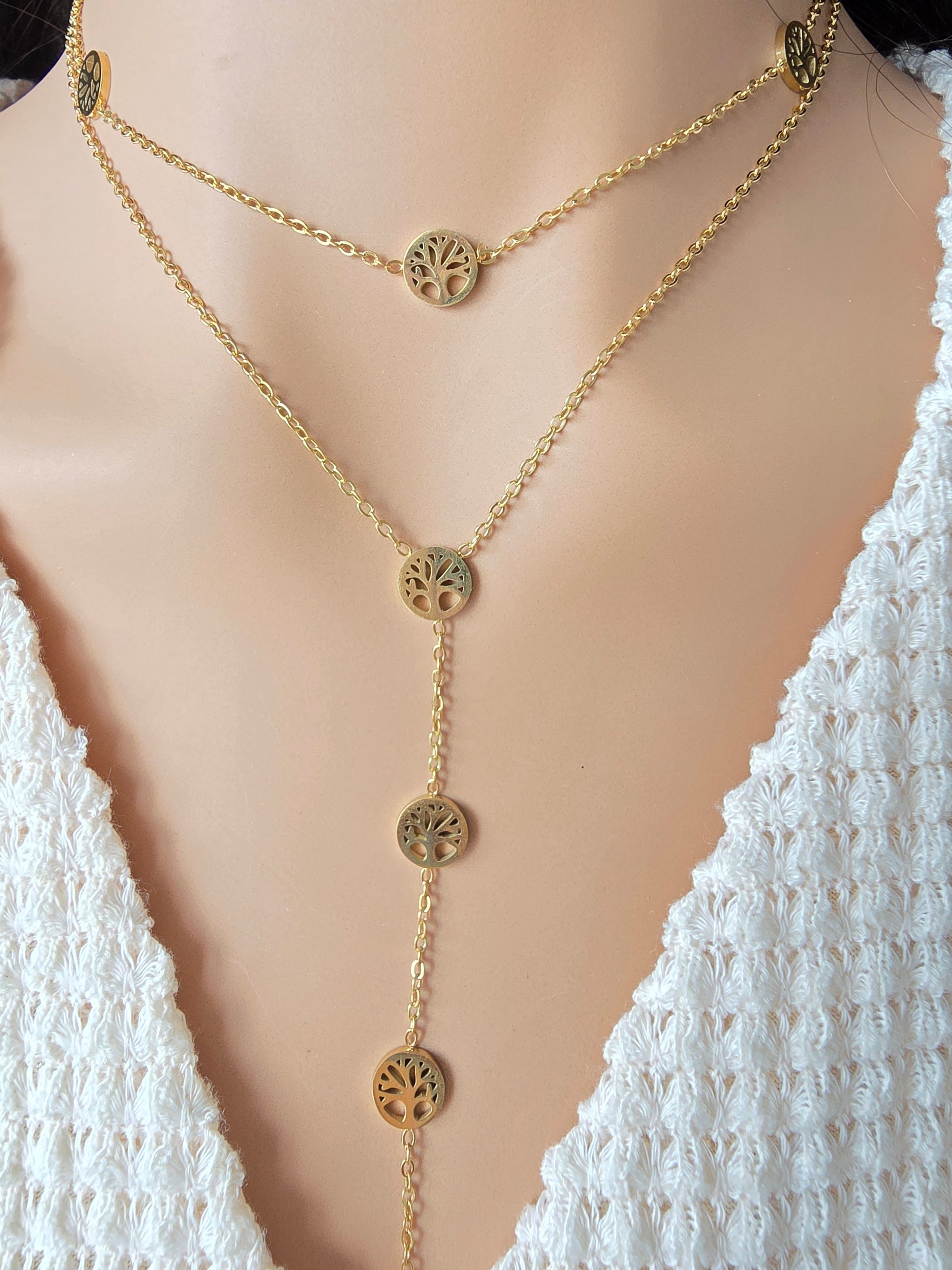 Collier Tina — Double Rang Arbre de Vie Doré