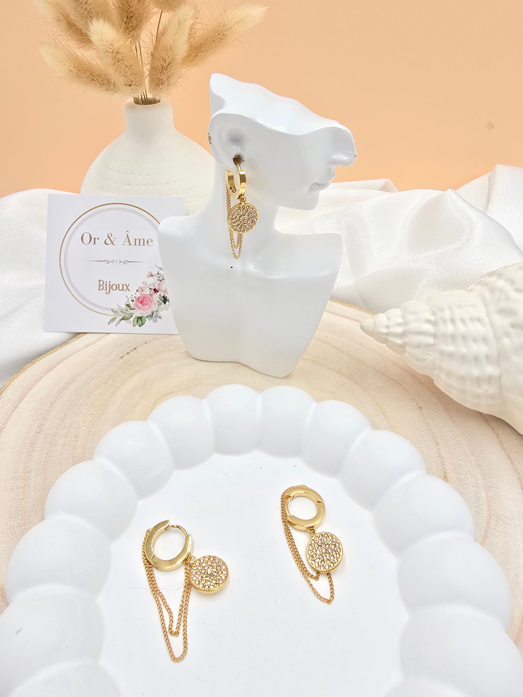 Boucles d'Oreilles ROXI | Zircones & Chaînes Pendantes | Or et Âme Bijoux