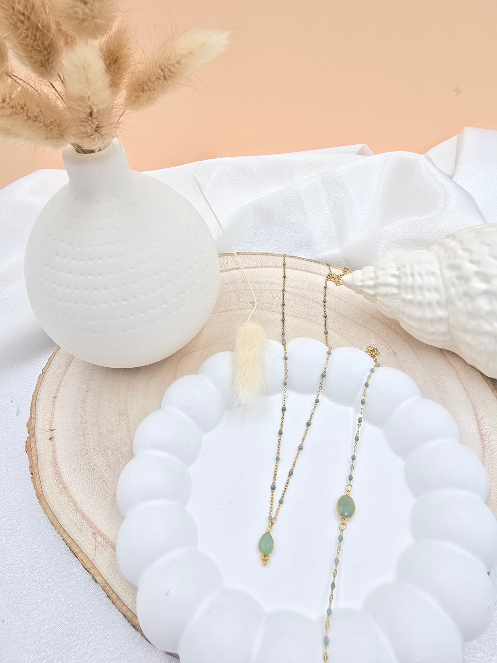 Bracelet ESTELINE | Maille Émail & Pendentif Pierre Naturelle Ovale | Or et Âme Bijoux
