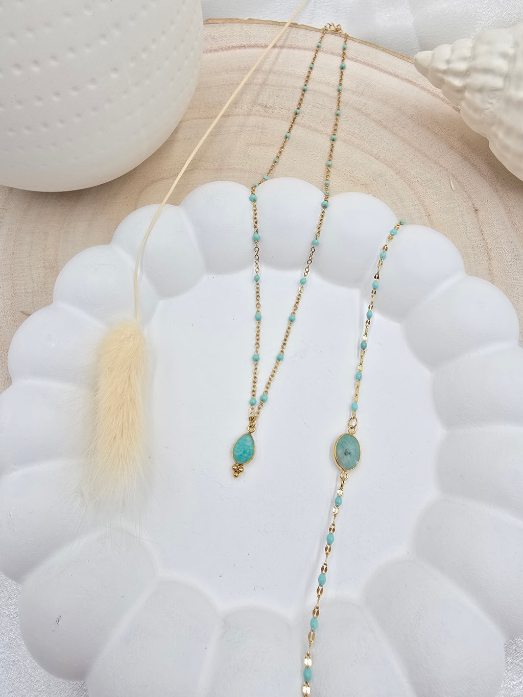 Bracelet ESTELINE | Maille Émail & Pendentif Pierre Naturelle Ovale | Or et Âme Bijoux