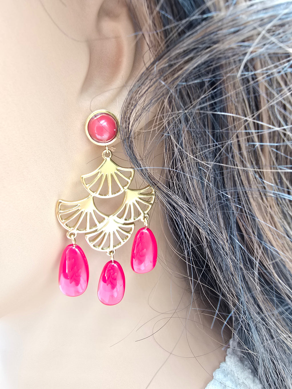 Boucles d'Oreilles Achlé – Acétate & Acier Doré