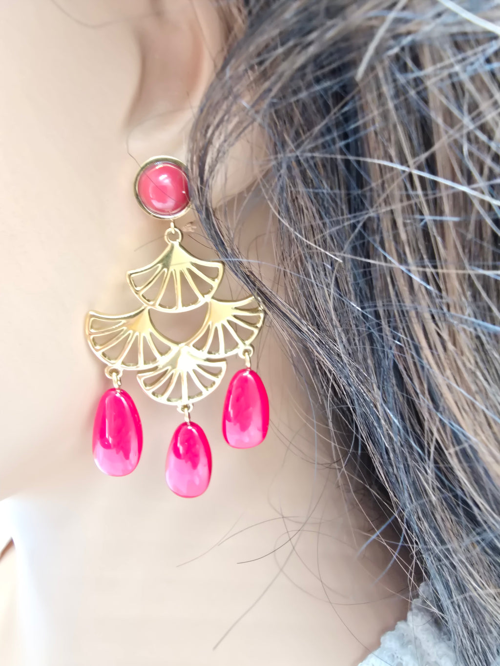 Boucles d'Oreilles Achlé – Acétate & Acier Doré