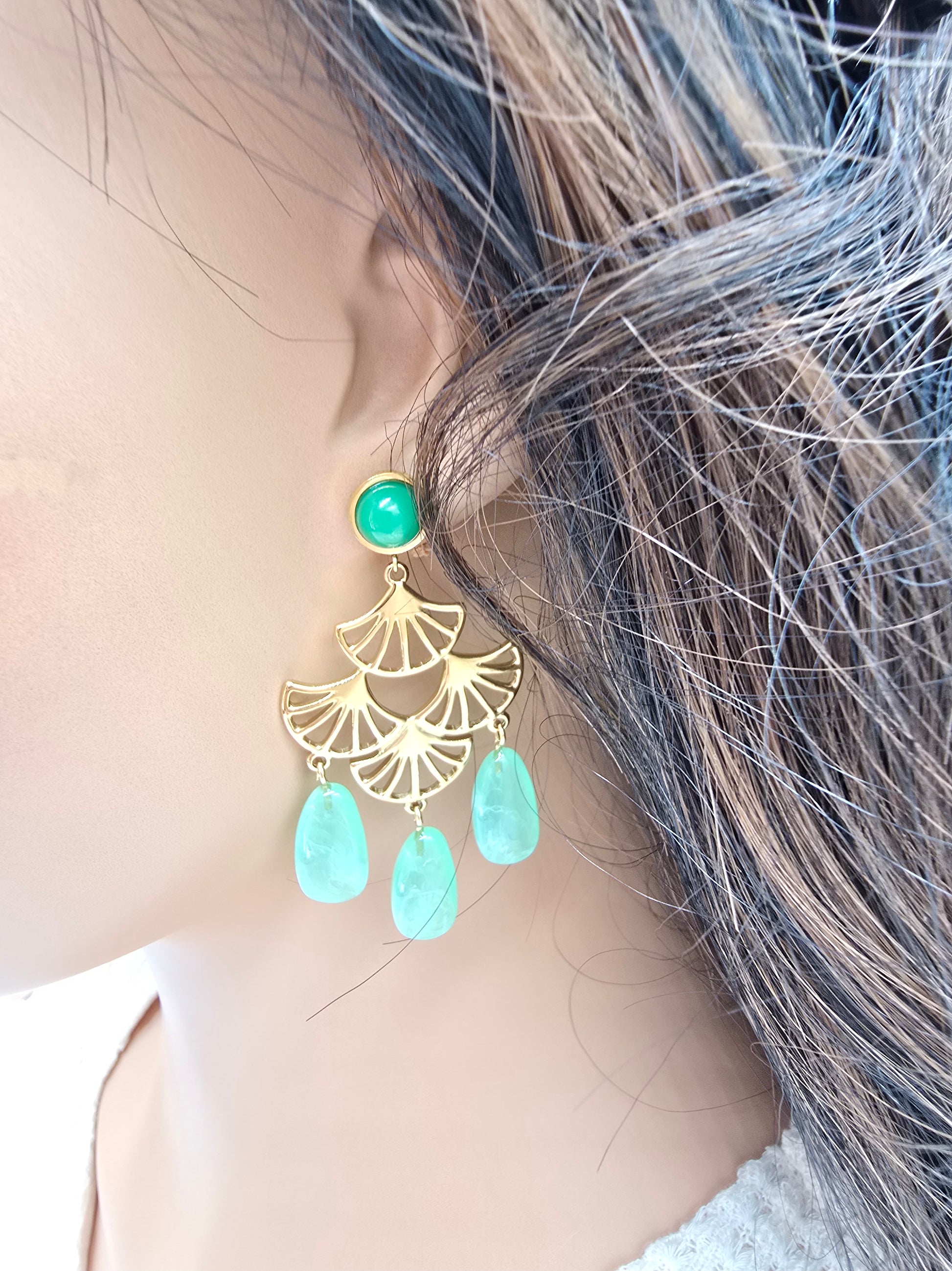 Boucles d'Oreilles Achlé – Acétate & Acier Doré