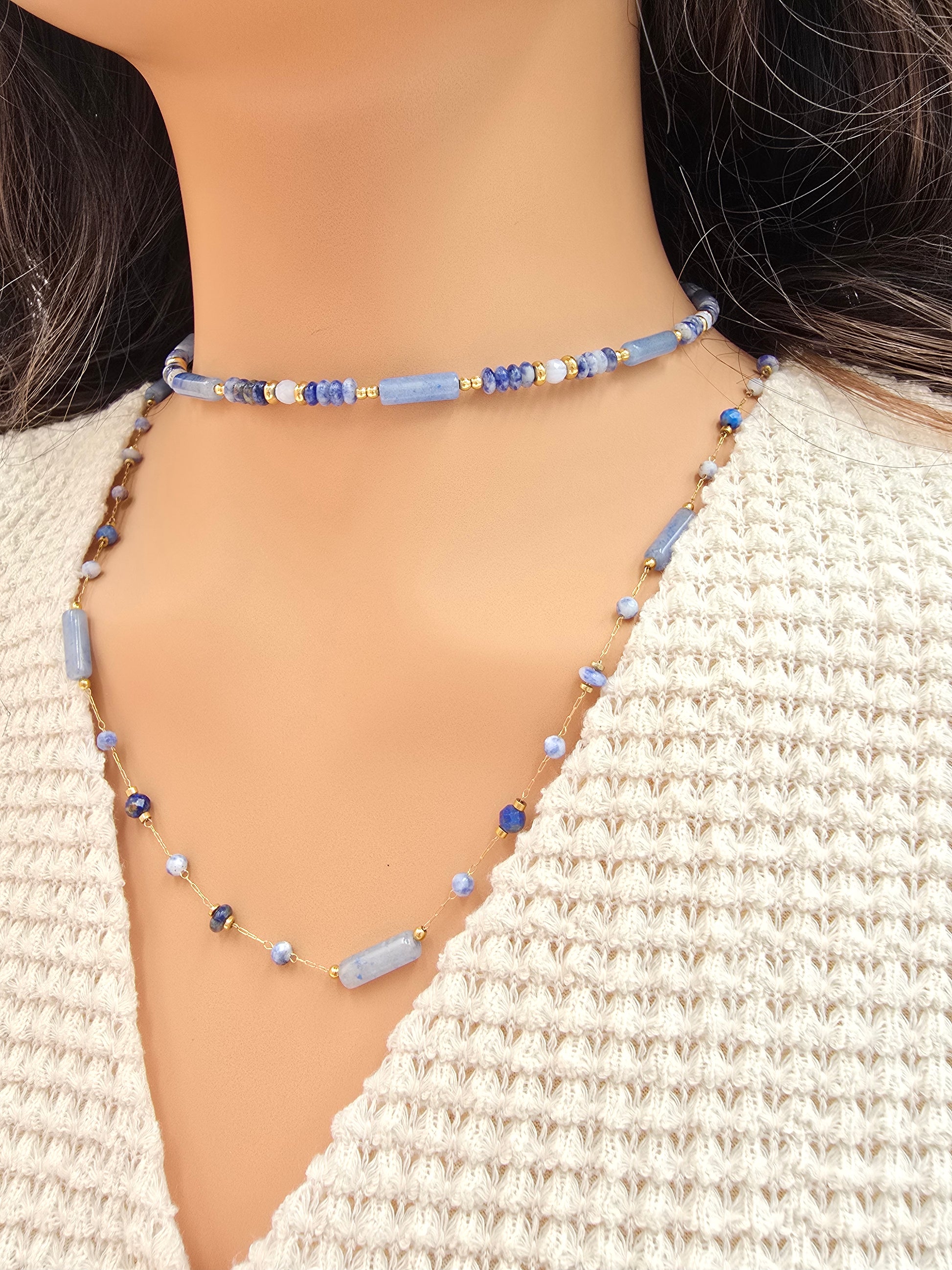 Sautoir LÉNIS Pierres Naturelles Acier Inoxydable Doré | Or et Âme Bijoux