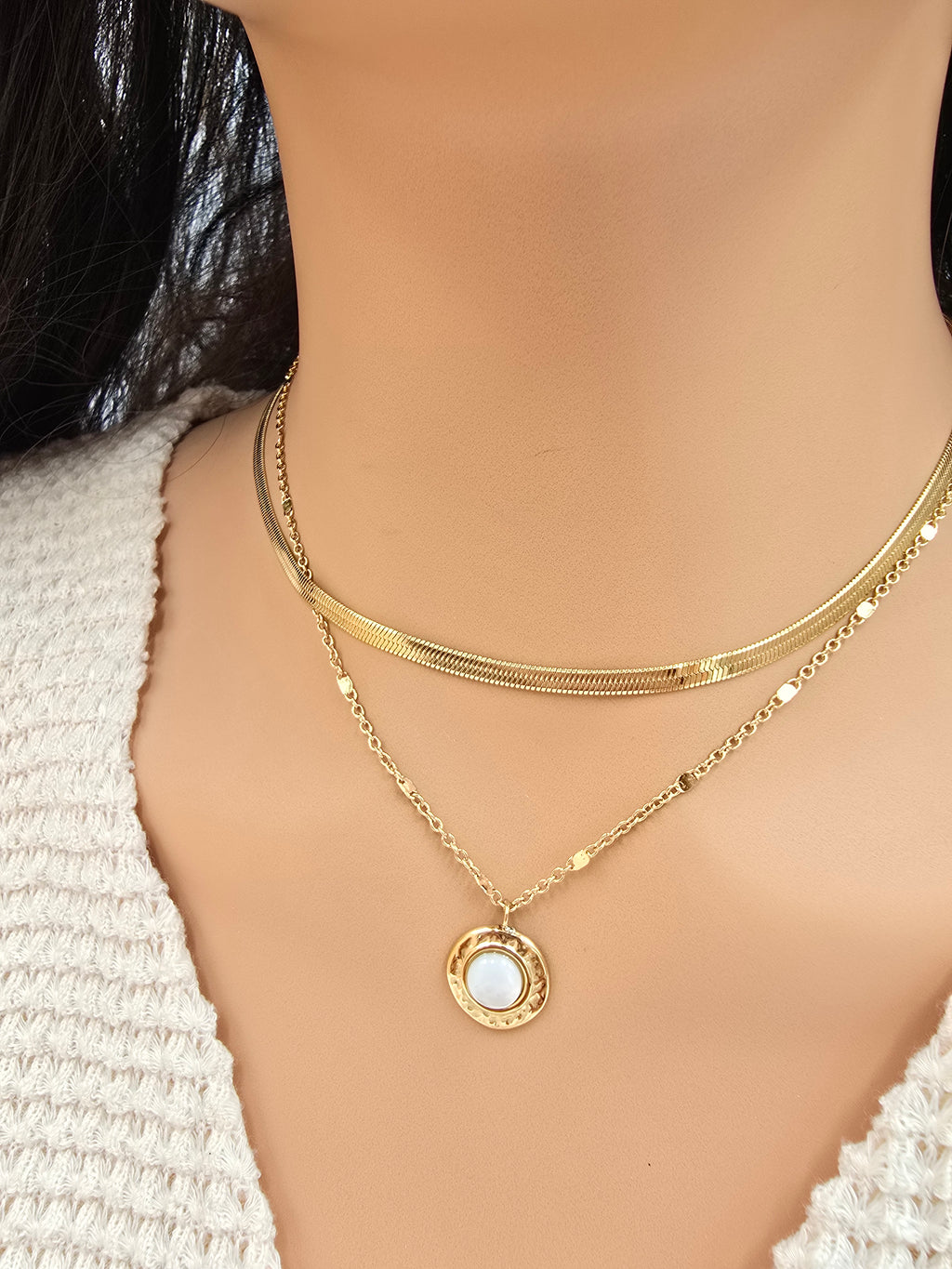 Collier Double MAE Nacre Acier Inoxydable Doré | Or et Âme Bijoux
