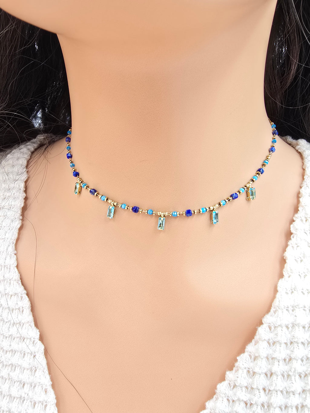 Collier ASTRID Cristaux Pendants Pâtes de Verre | Or et Âme Bijoux
