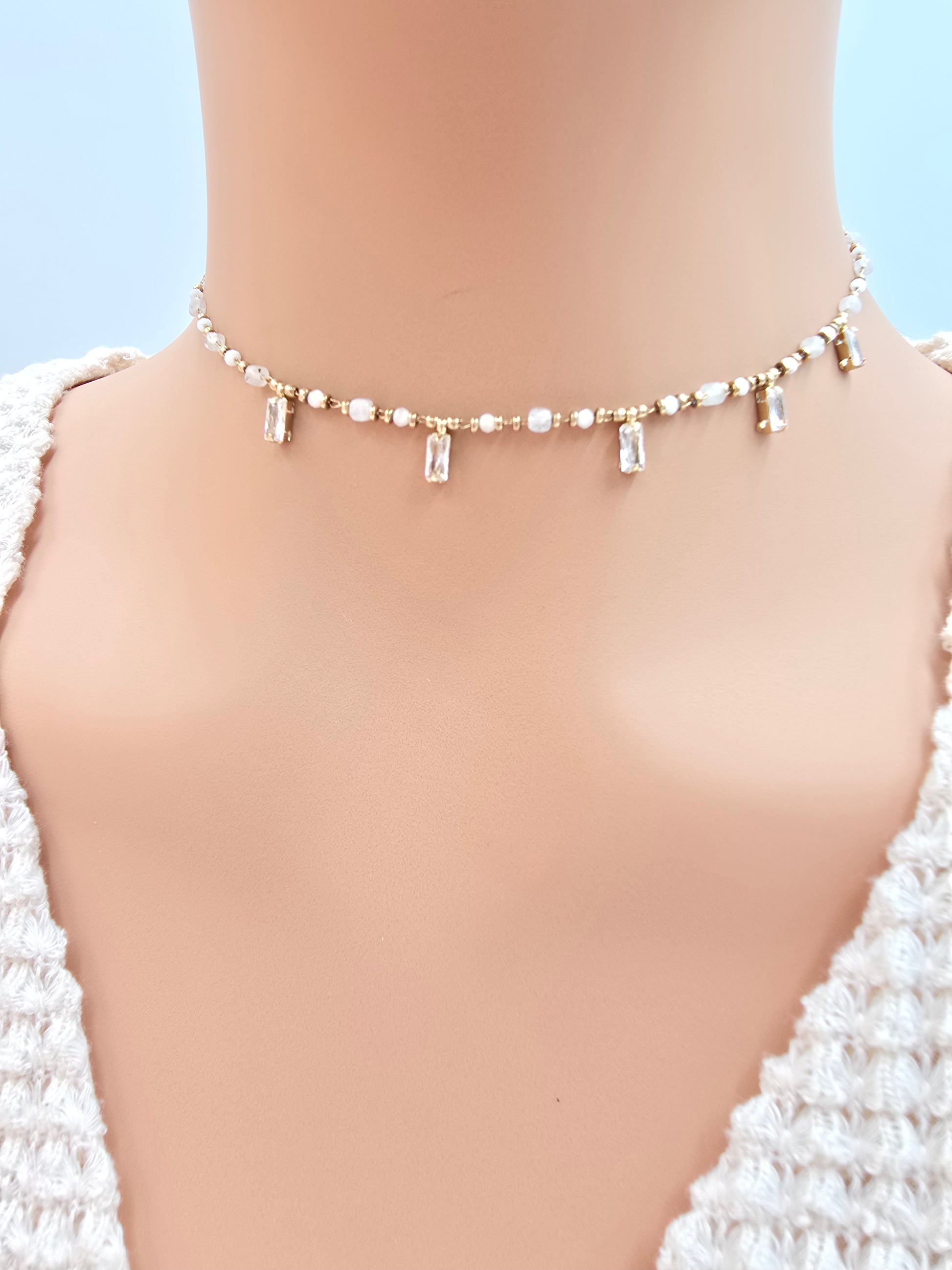 Collier ASTRID Cristaux Pendants Pâtes de Verre | Or et Âme Bijoux