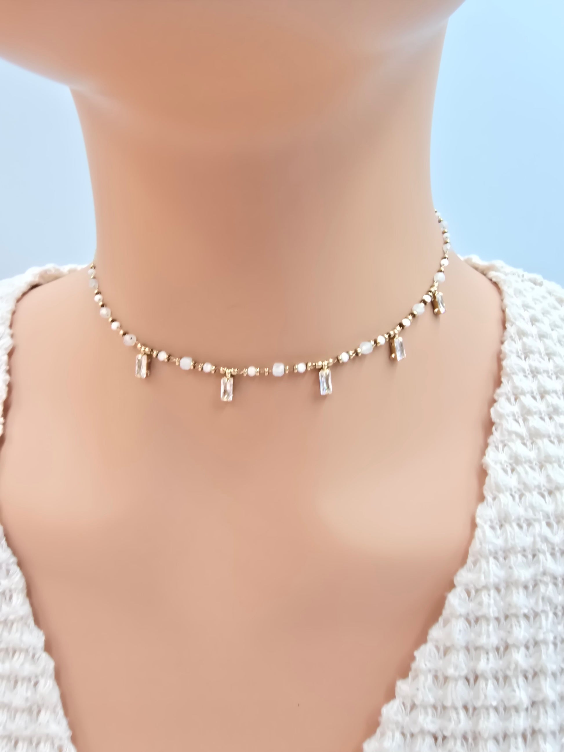 Collier ASTRID Cristaux Pendants Pâtes de Verre | Or et Âme Bijoux