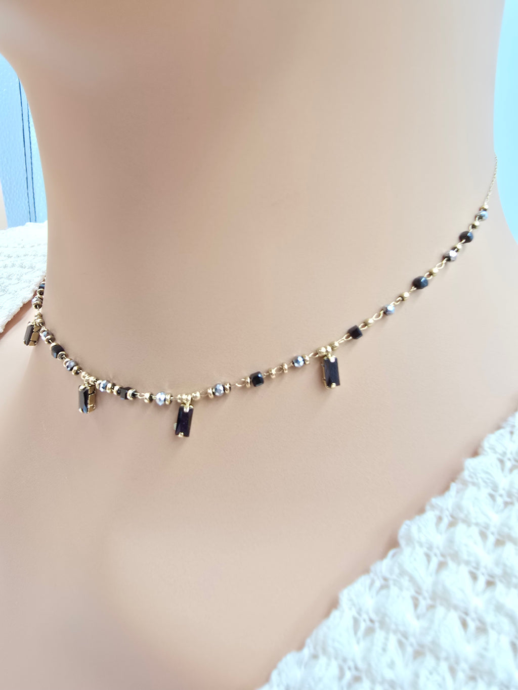 Collier ASTRID Cristaux Pendants Pâtes de Verre | Or et Âme Bijoux