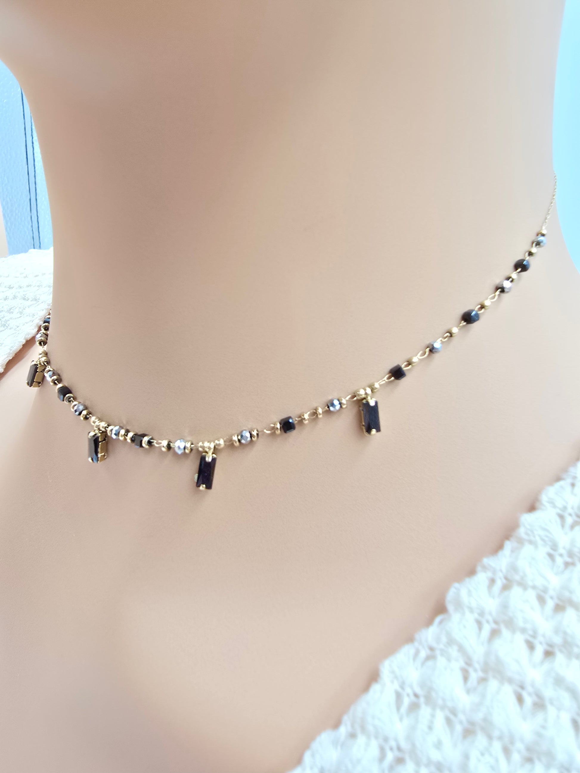 Collier ASTRID Cristaux Pendants Pâtes de Verre | Or et Âme Bijoux