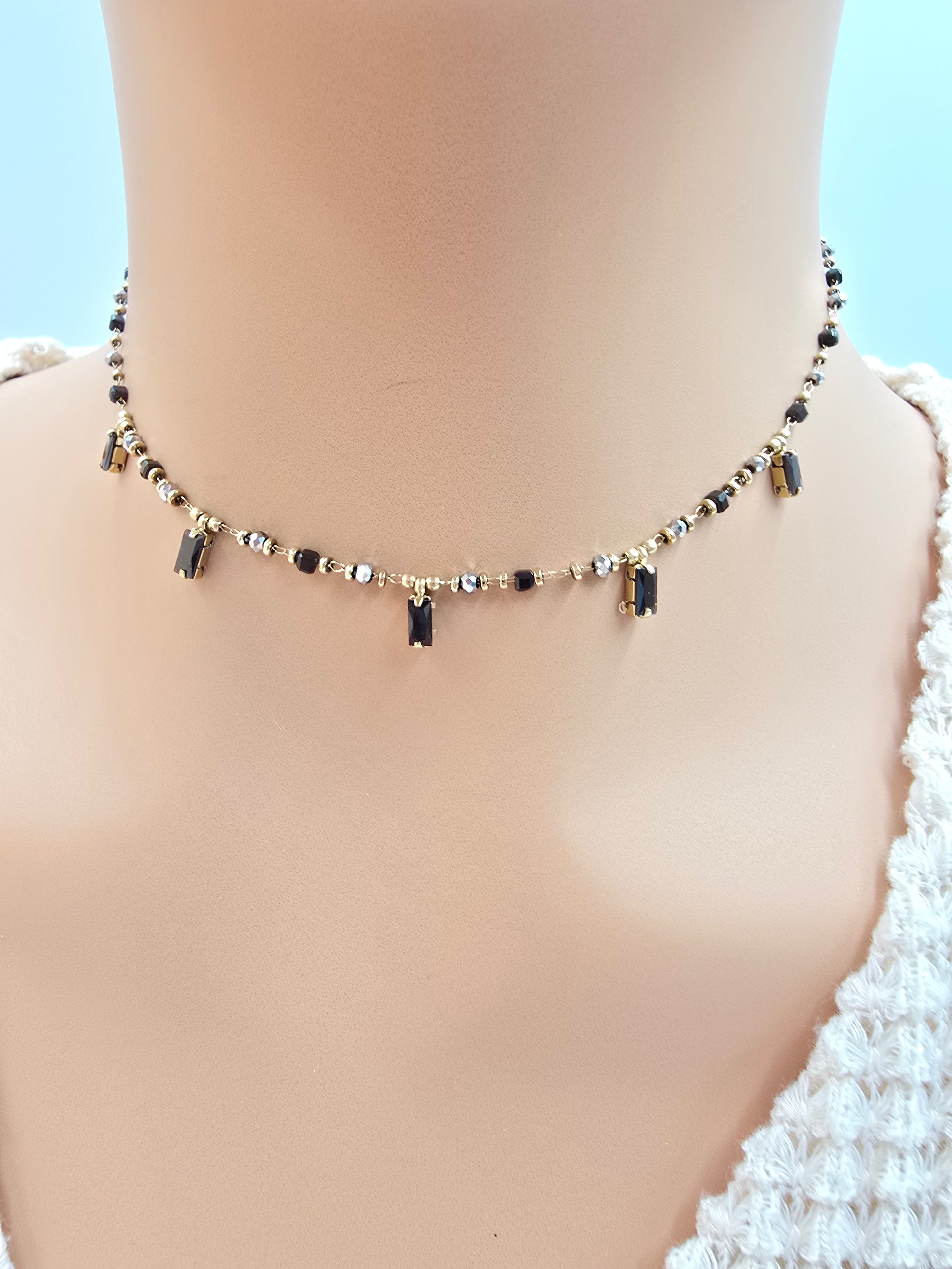 Collier ASTRID Cristaux Pendants Pâtes de Verre | Or et Âme Bijoux