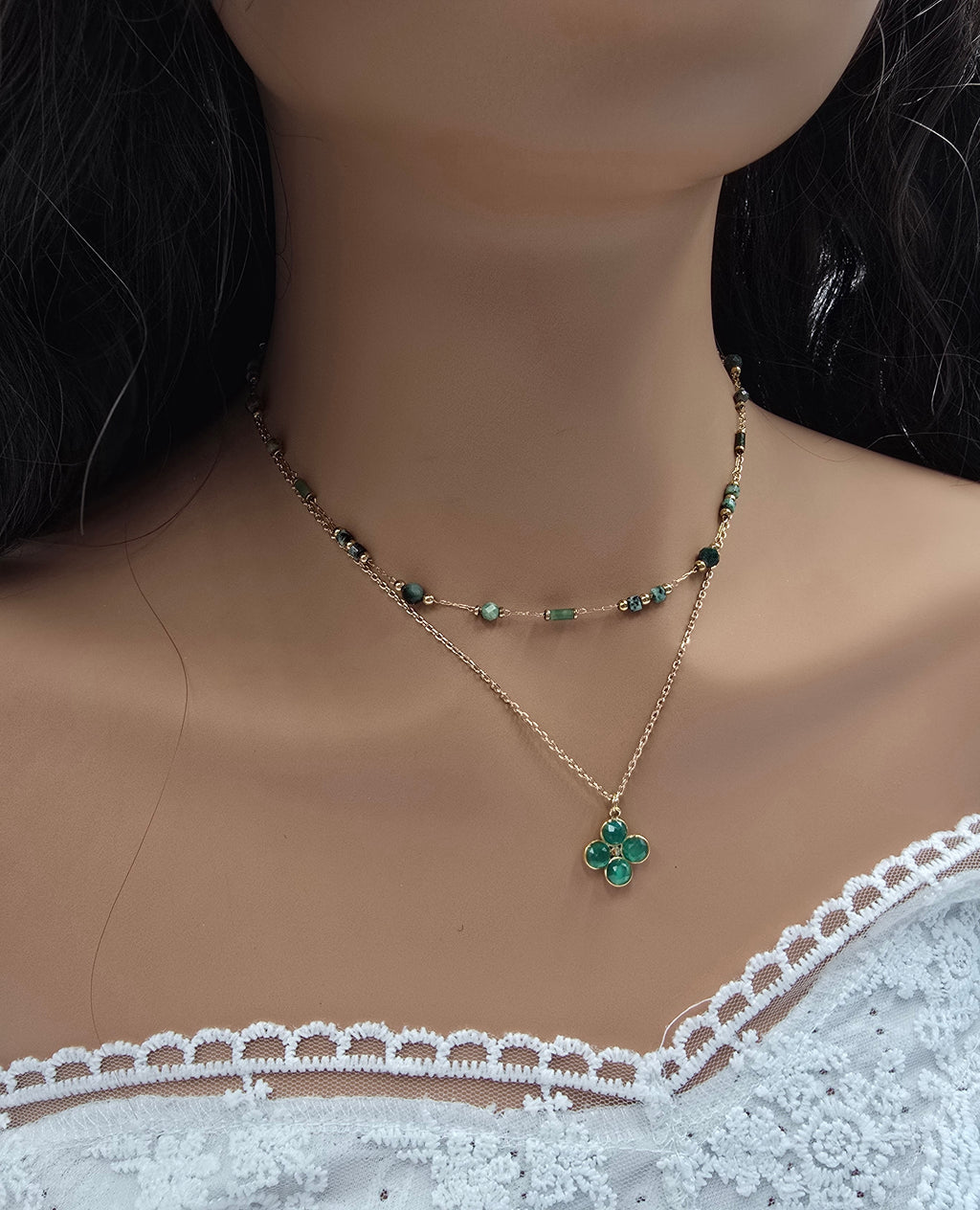 Collier Lina – Trèfle Œil de Chat