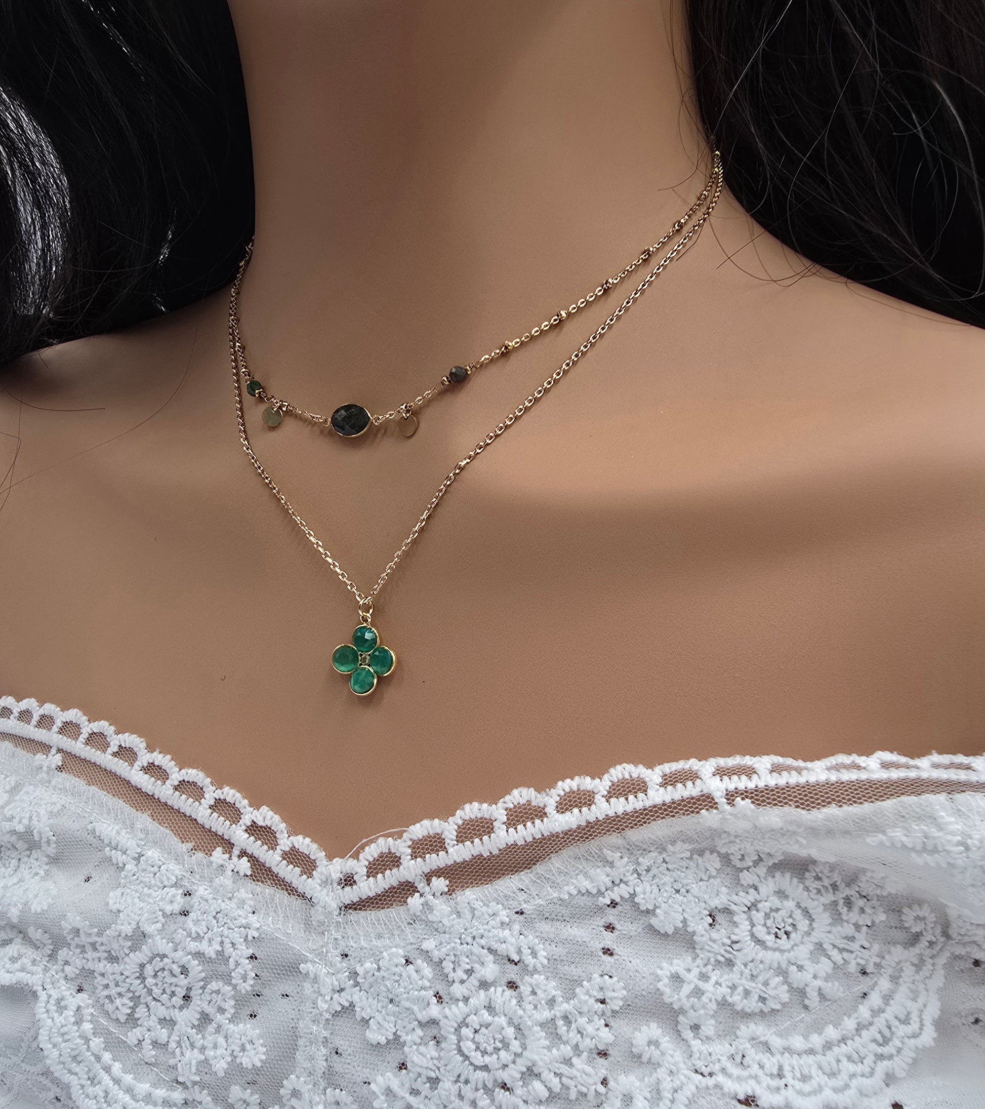 Collier Lina – Trèfle Œil de Chat