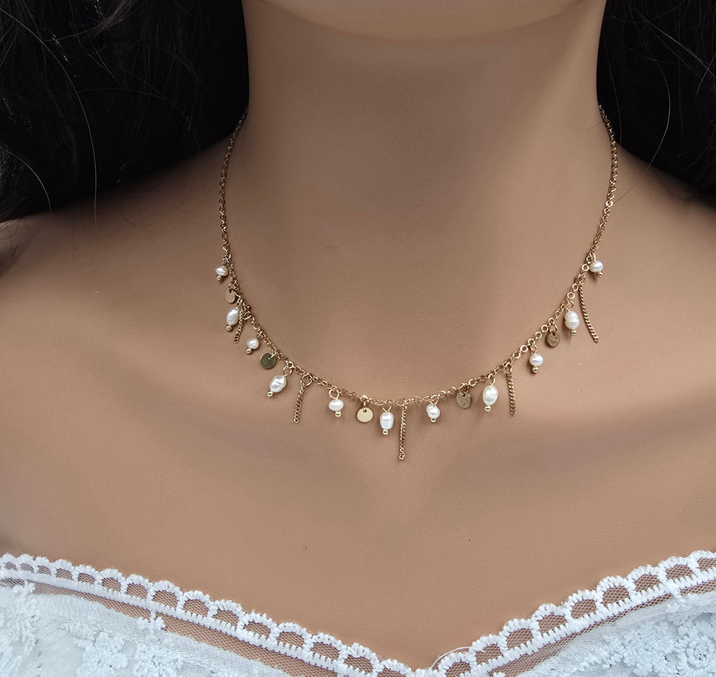 Collier Aline – Perles d'Eau Douce & Pampilles Dorées