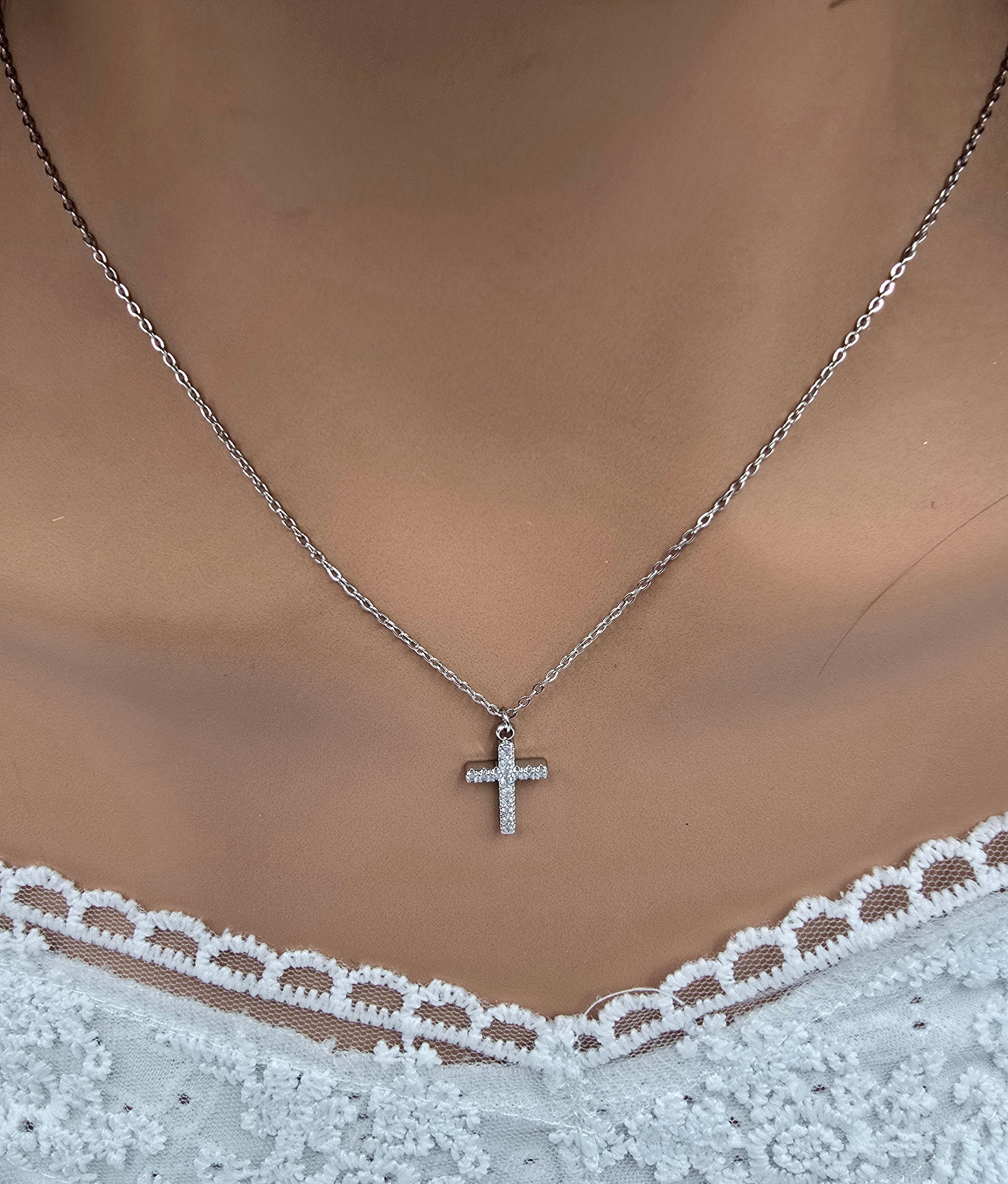 Collier Elo – Croix Zirconium Acier Inoxydable