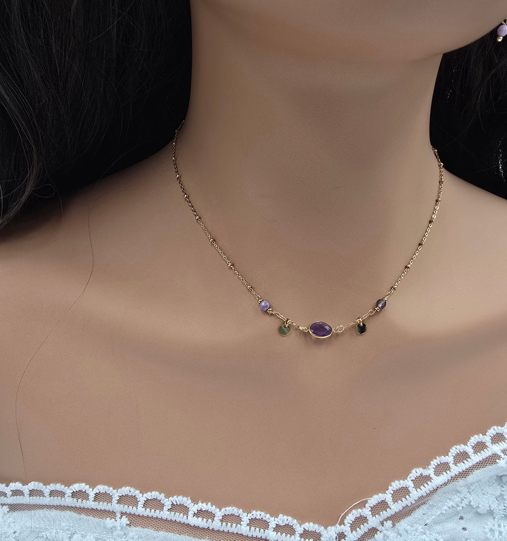 Collier Maurine – Pierre Naturelle & Sequins Dorés