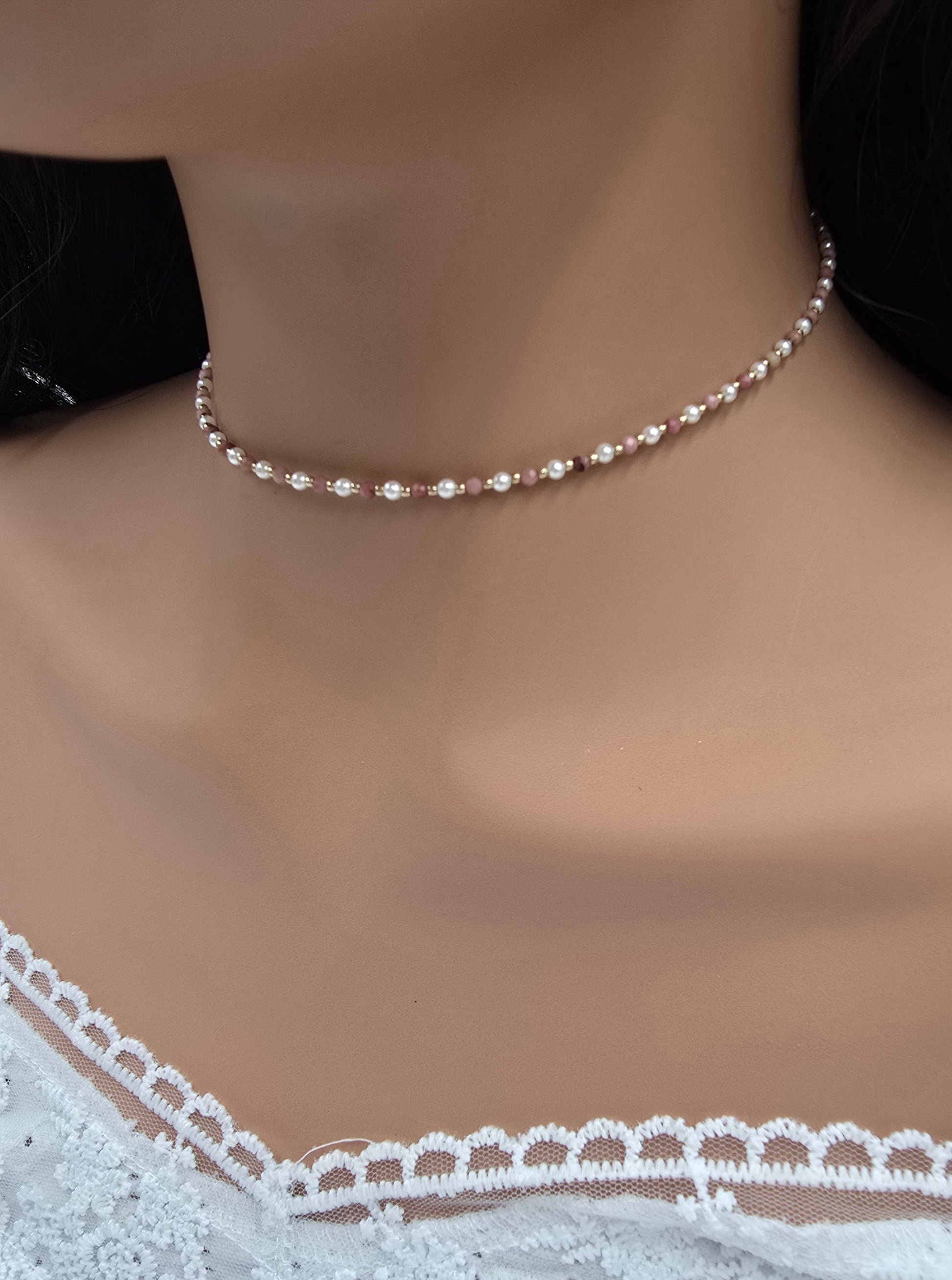 Collier Eden – Ras de Cou Perles & Pierres Naturelles
