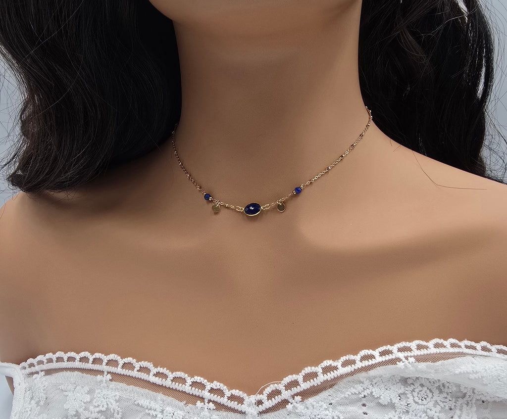 Collier Maurine – Pierre Naturelle & Sequins Dorés