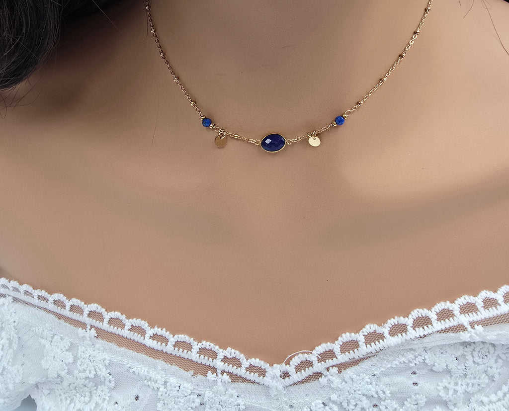 Collier Maurine – Pierre Naturelle & Sequins Dorés