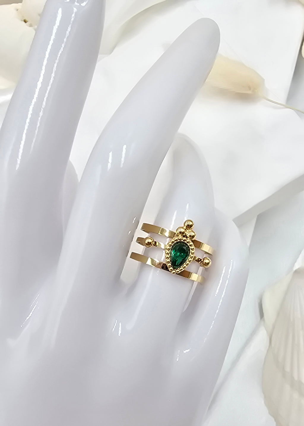 Bague Milan – Triple Anneau Doré & Cristal Goutte
